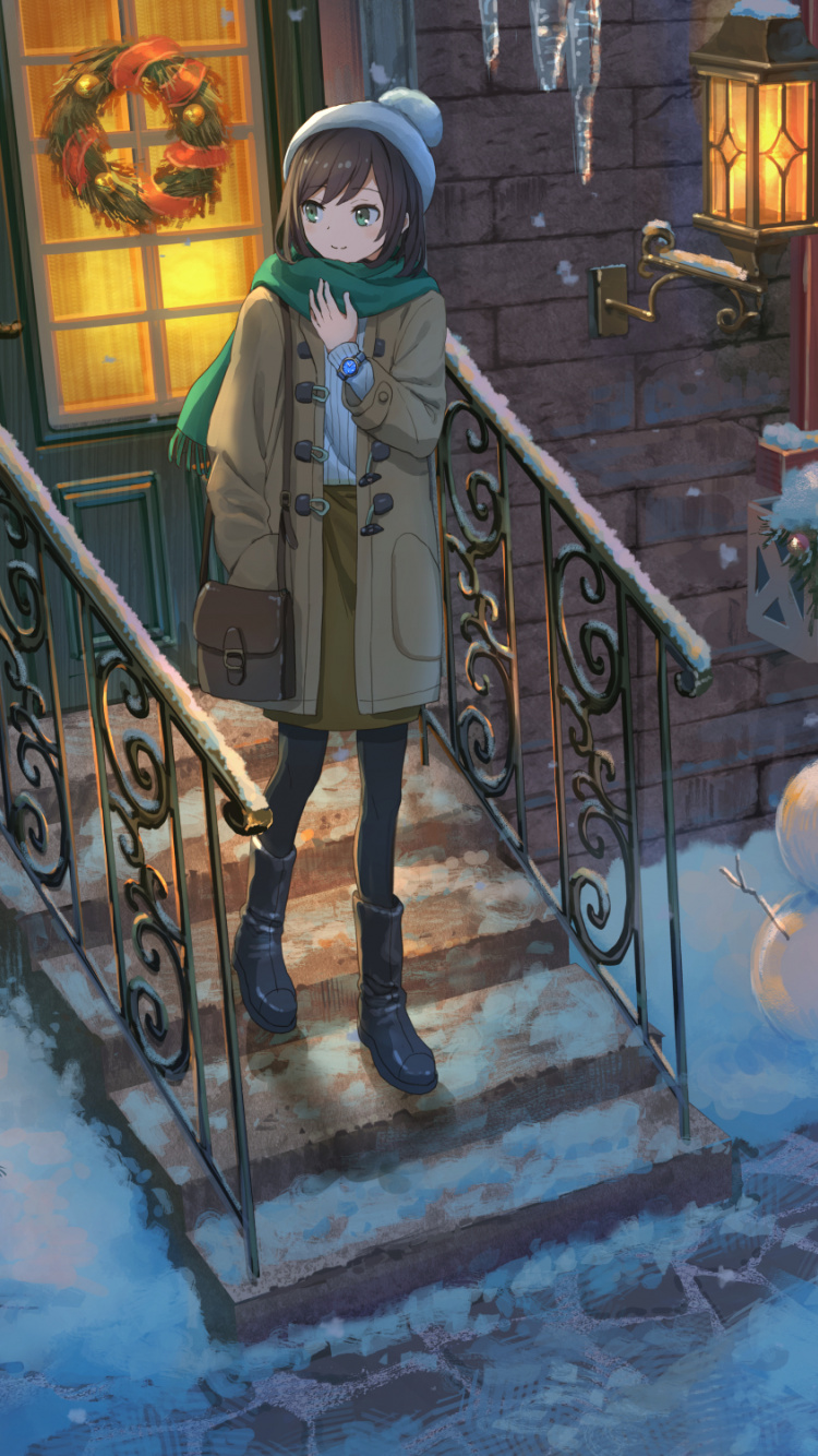 Download X Mas, Christmas, Cute, Anime Girl, Fun Wallpaper, 750x1334, Iphone 7, IPhone 8