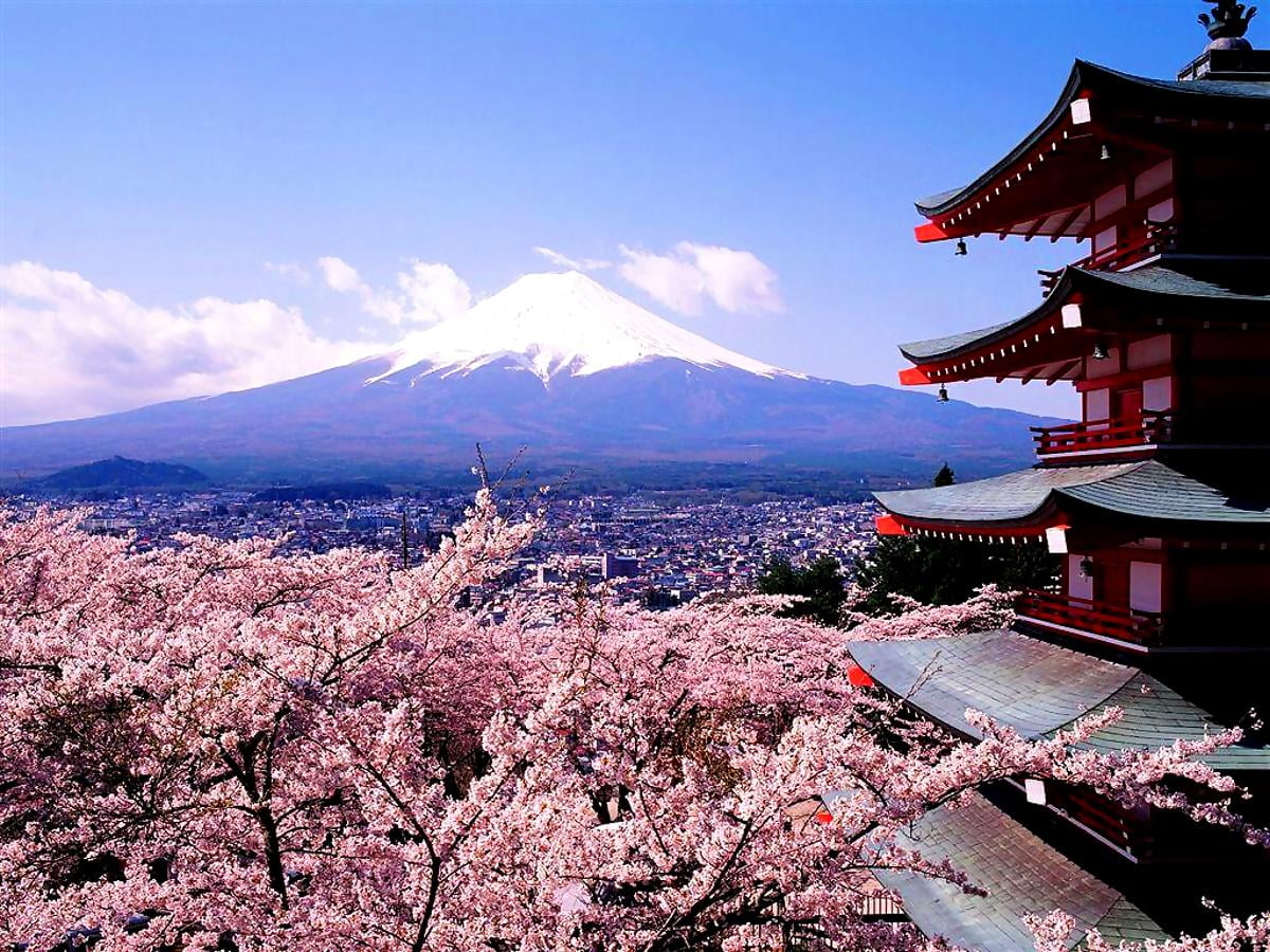 Beautiful wallpaper Japanese Architecture, Mountains, Flowers. TOP Free Download wallpaper