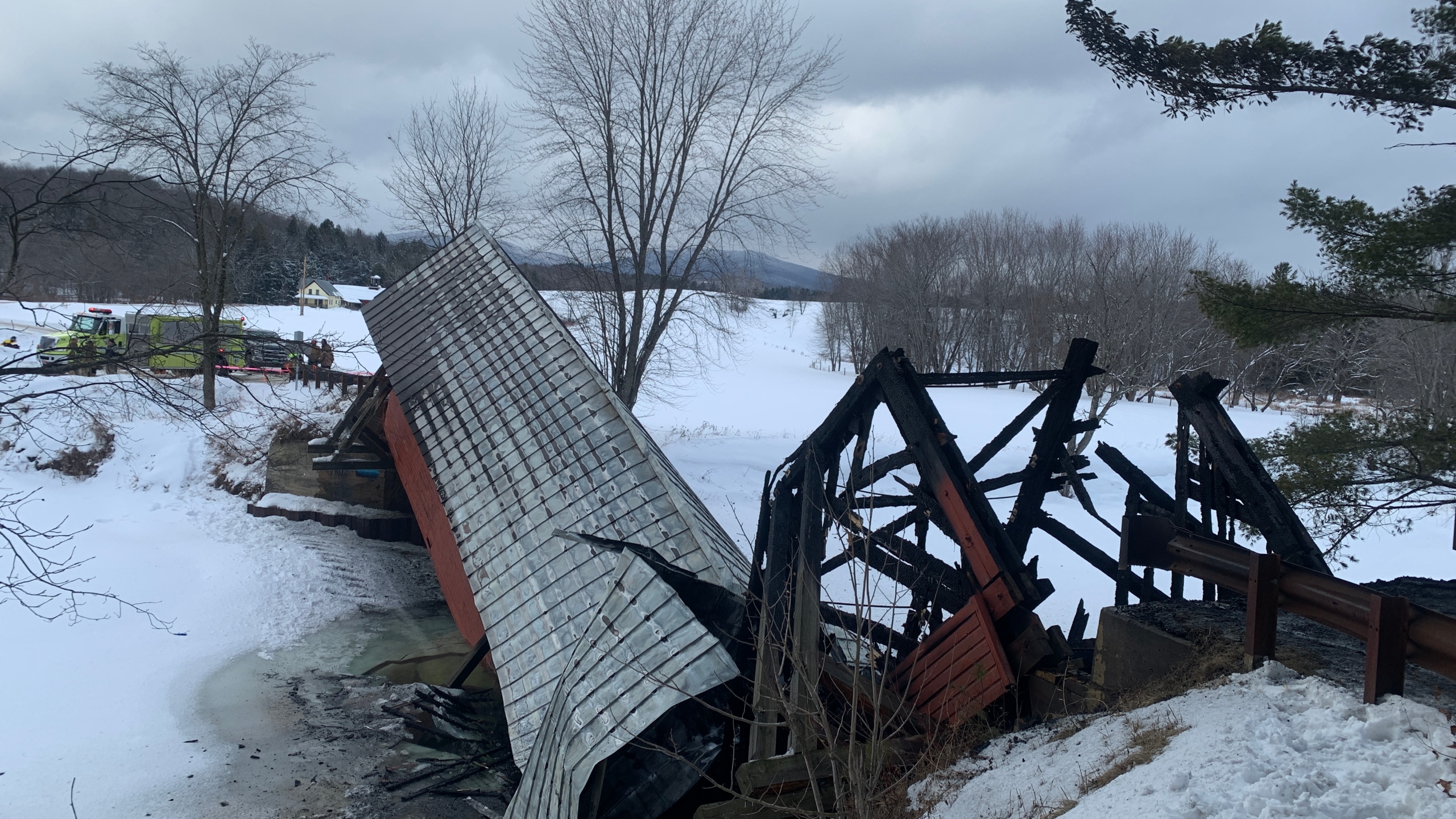 Historic Vermont covered bridge collapses after snowmobile fire