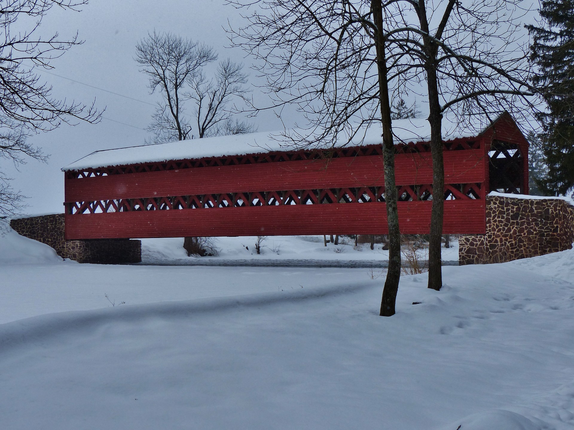 Gettysburg, covered, bridge, red, snow