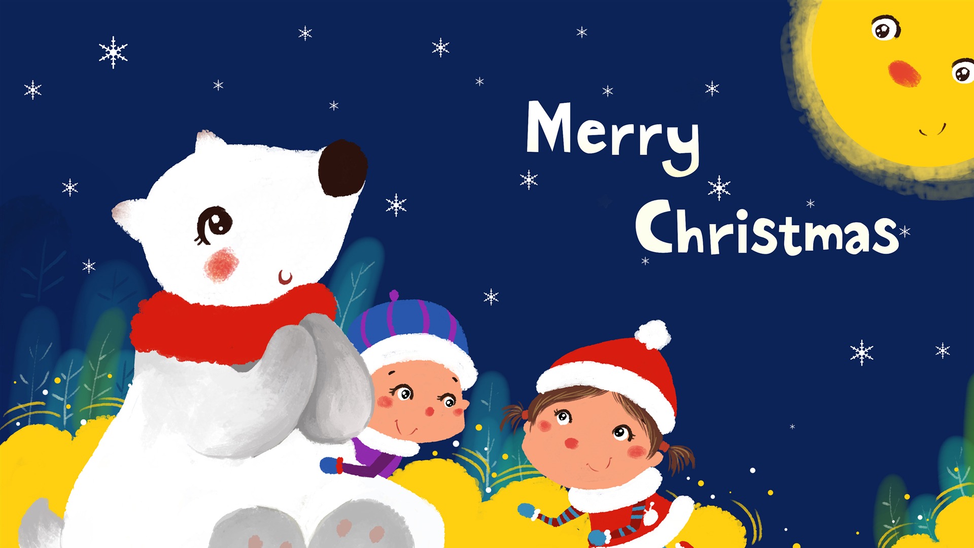 Cute Kid Polar Bear 2018 Merry Christmas Wallpaper - 귀여운 메리 크리스마스 HD Wallpaper