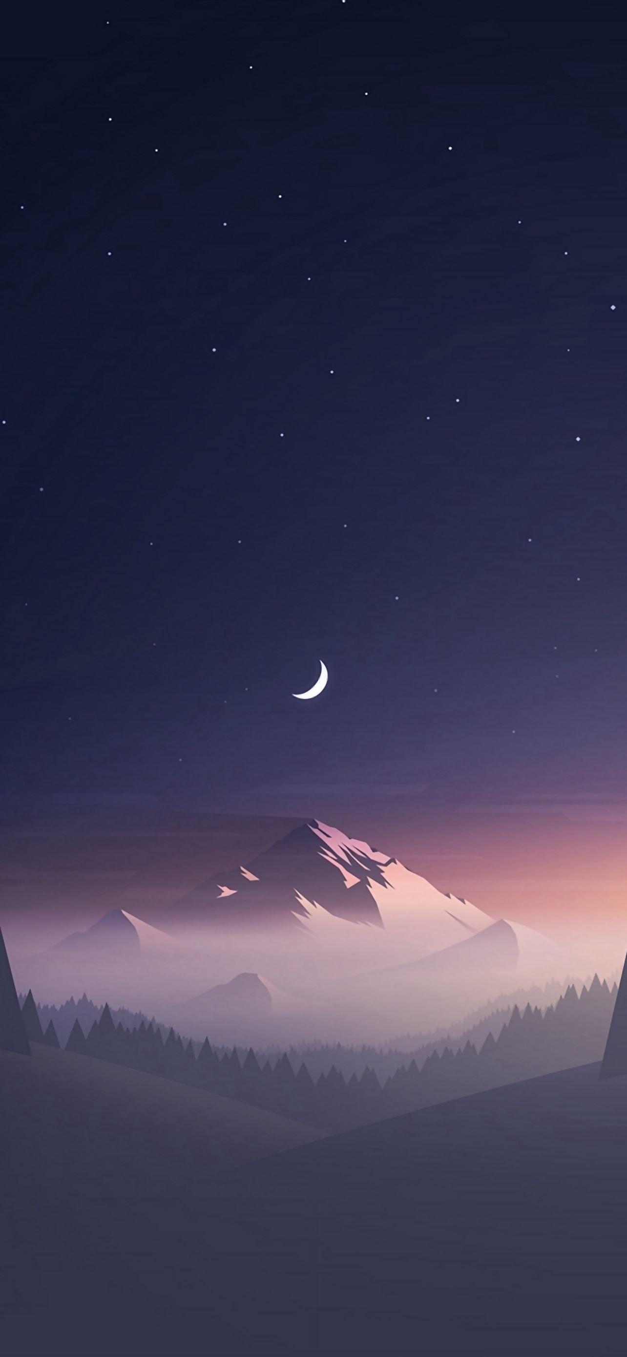 Stars And Moon Winter Mountain Landscape iPhone Wallpaper Free Download