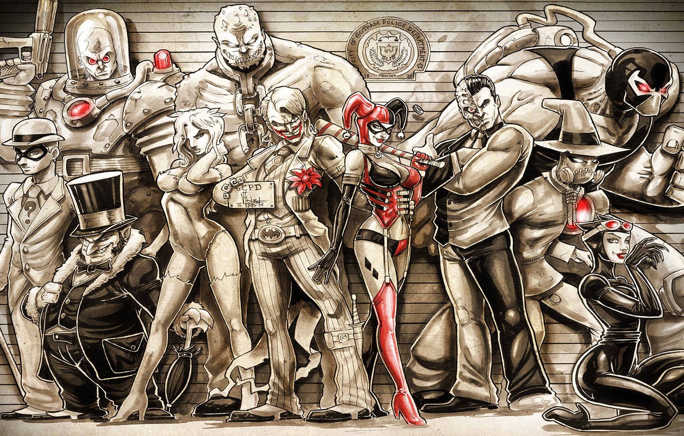 Wallpaper Joker, Cat woman, Harley Quinn, Penguin, DC Comics, Scarecrow, Poison Ivy image for desktop, section фантастика