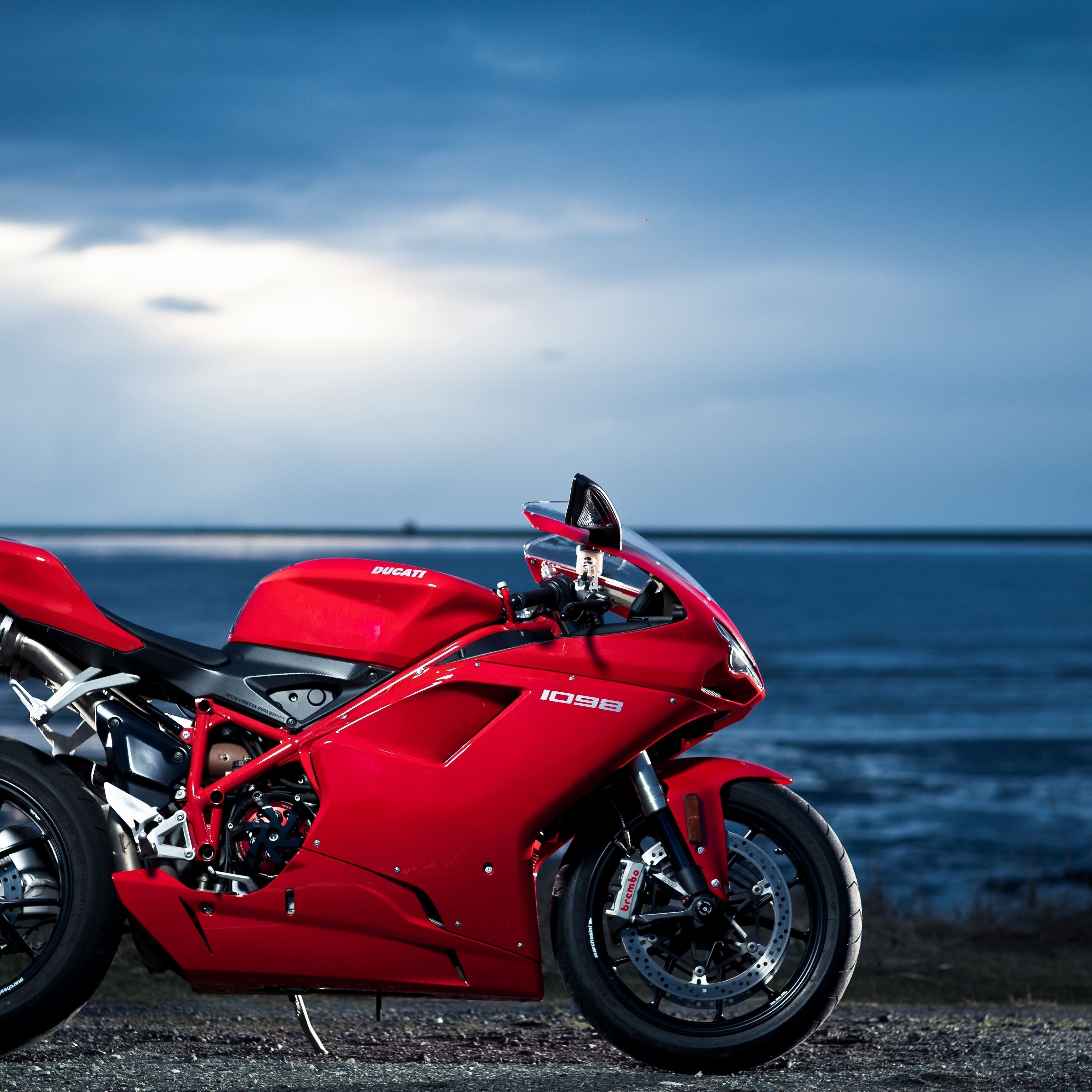 Download wallpaper 3415x3415 ducati, motorcycle, sea, red ipad pro 12.9 retina for parallax HD background