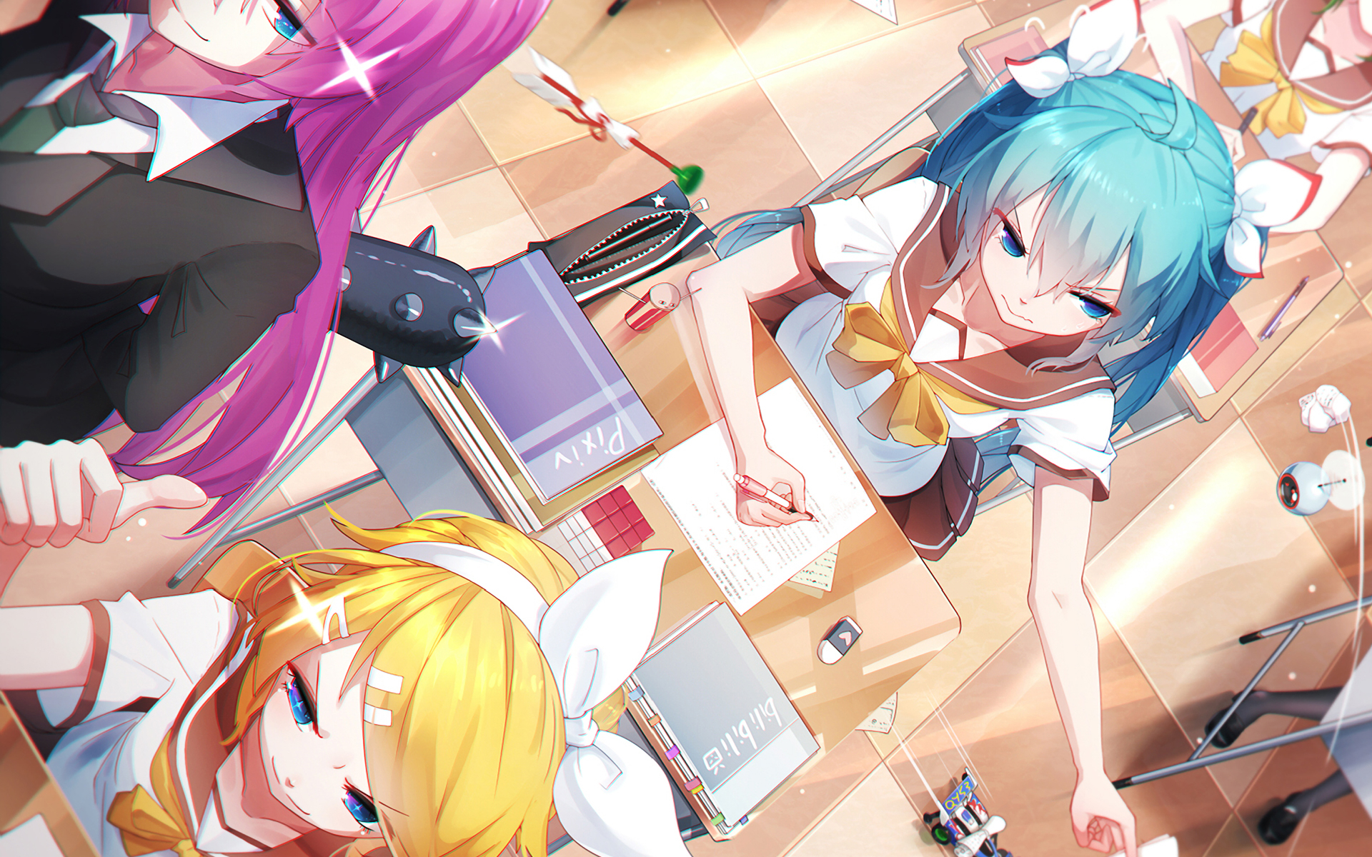 Download wallpaper Hatsune Miku, Luka Megurine, Rin Kagamine, school, manga, Vocaloid for desktop with resolution 1920x1200. High Quality HD picture wallpaper