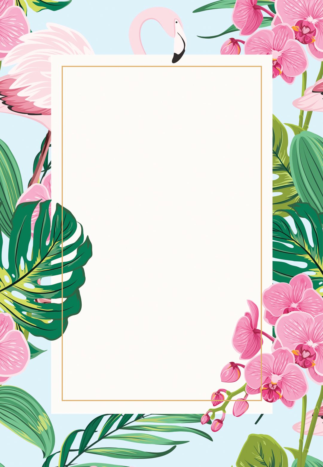Orchids & Flamingo Invitation (free). Greetings Island. Flamingo birthday invitations, Birthday invitation background, Invitation background