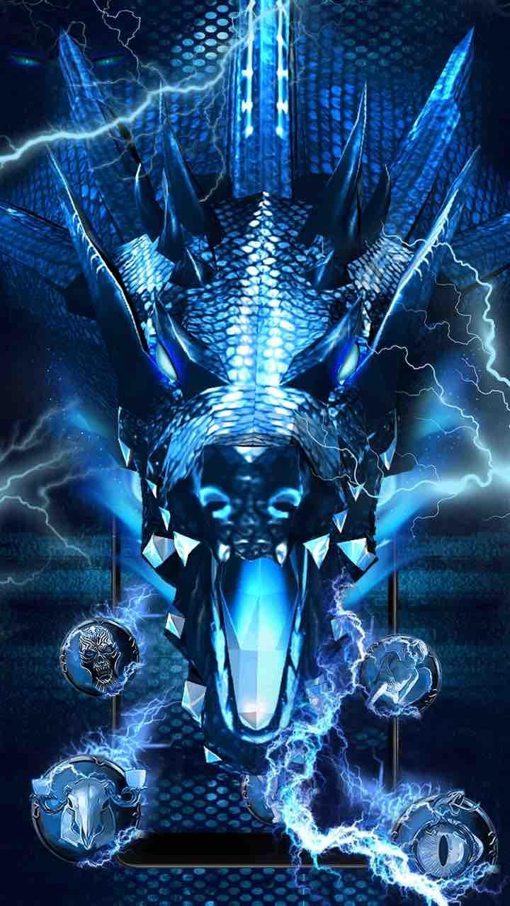 3D blue fire ice dragon Thunder theme for Android