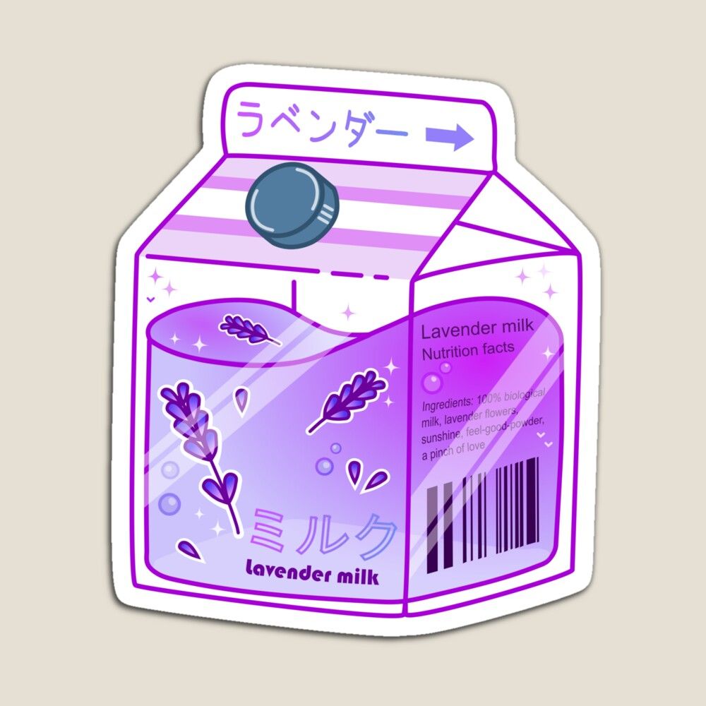 Lavender Milk For Sweet Dreams Magnet By Science Nerd. Cute Food Drawings, Cute Animal Drawings Kawaii, Kawaii Stickers