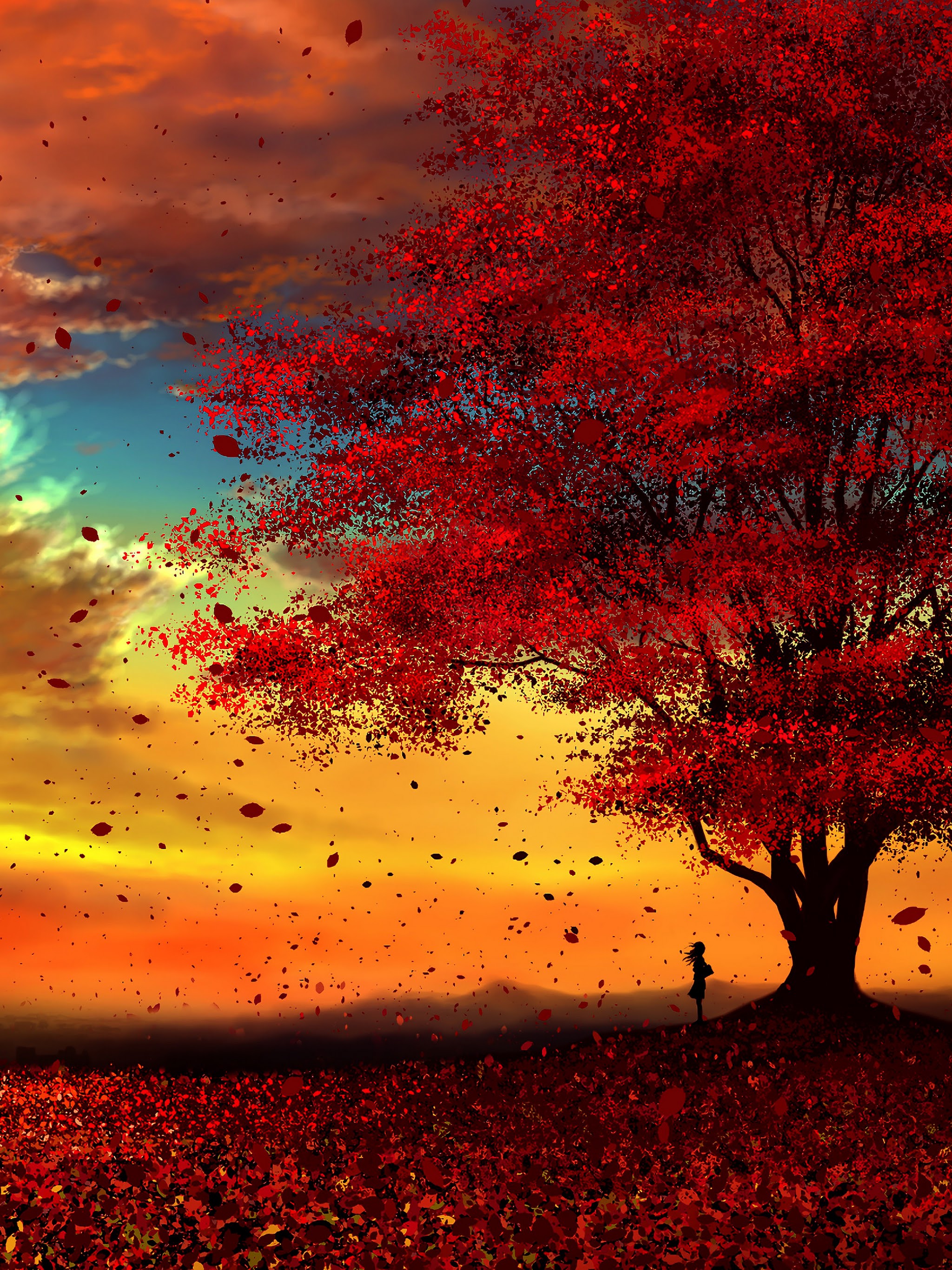 Anime Autumn Scenery Sunset 4K Wallpaper