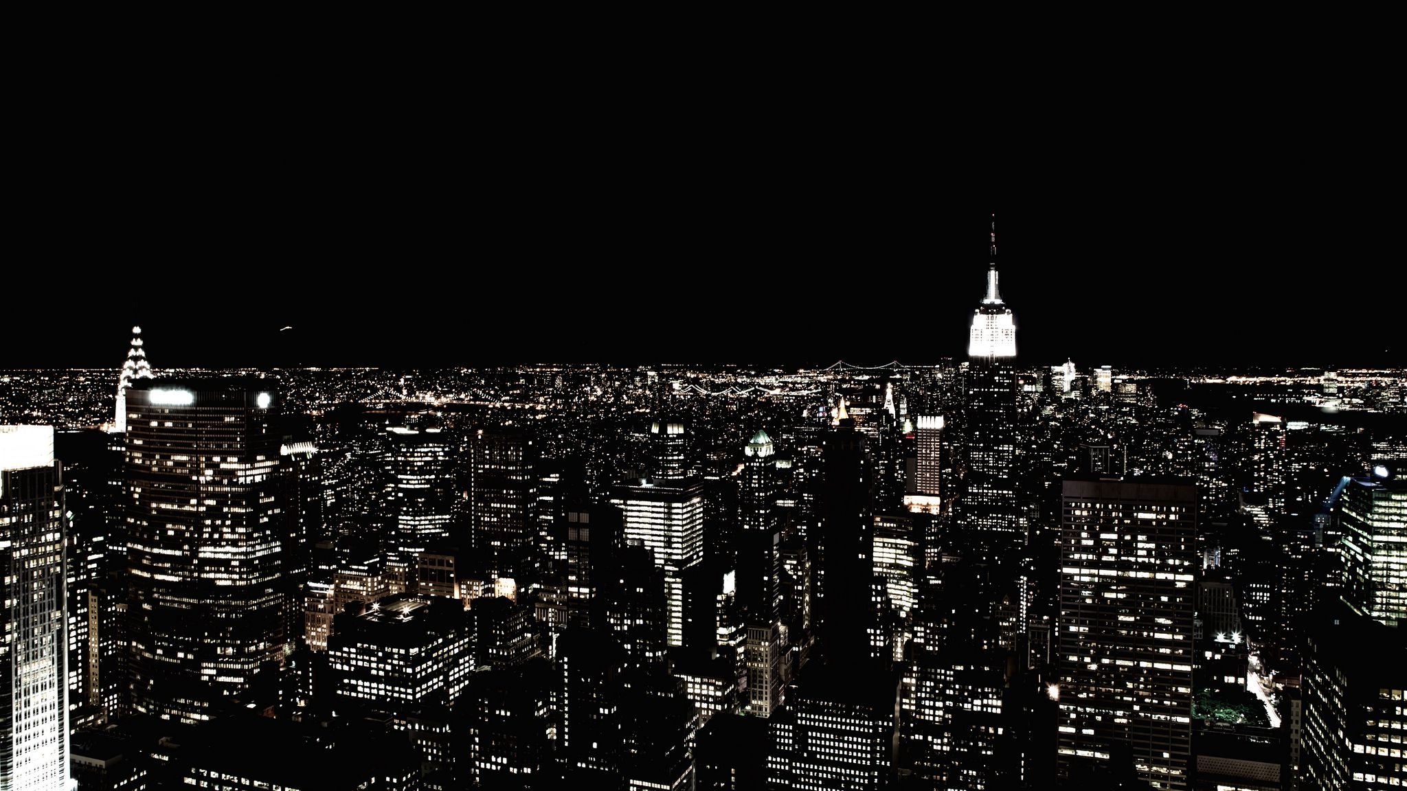 Download wallpaper 2048x1152 new york, night city, skyscraper, city lights, skyline ultrawide monitor HD background