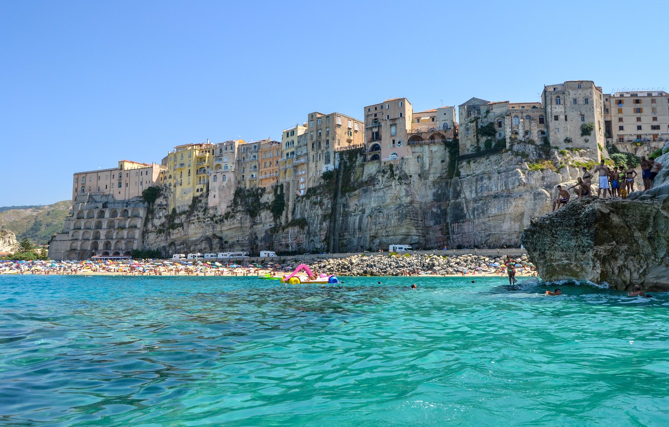 Wallpaper sea, beach, rocks, home, Italy, Tropea, Calabria image for desktop, section город