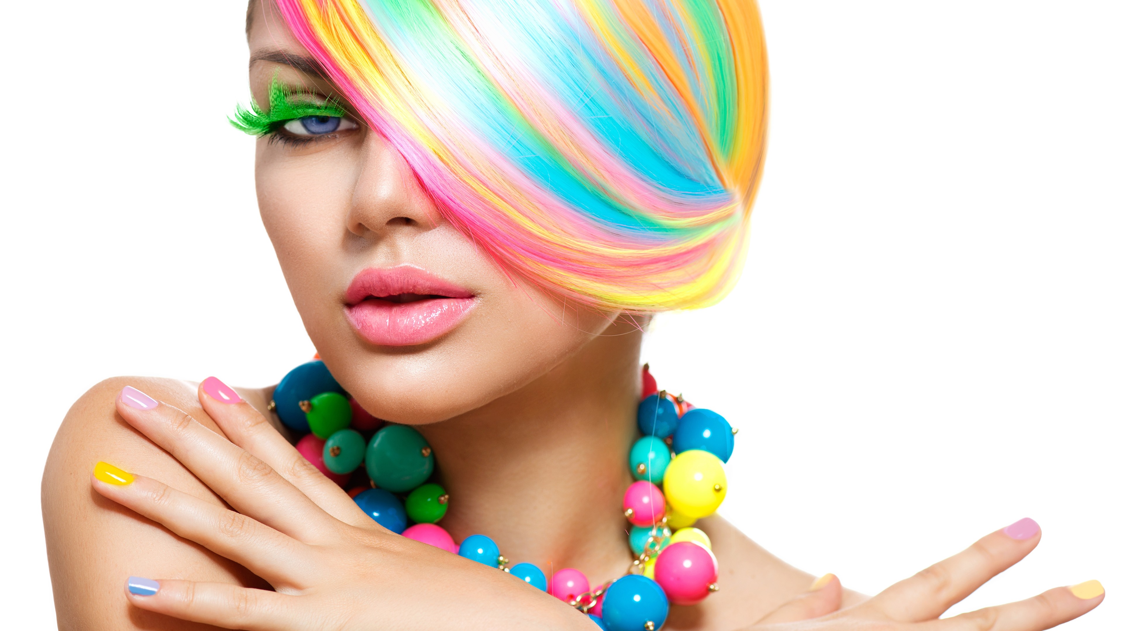 Wallpaper Fashion girl, rainbow colors hair, colorful beads 5120x2880 UHD 5K Picture, Image