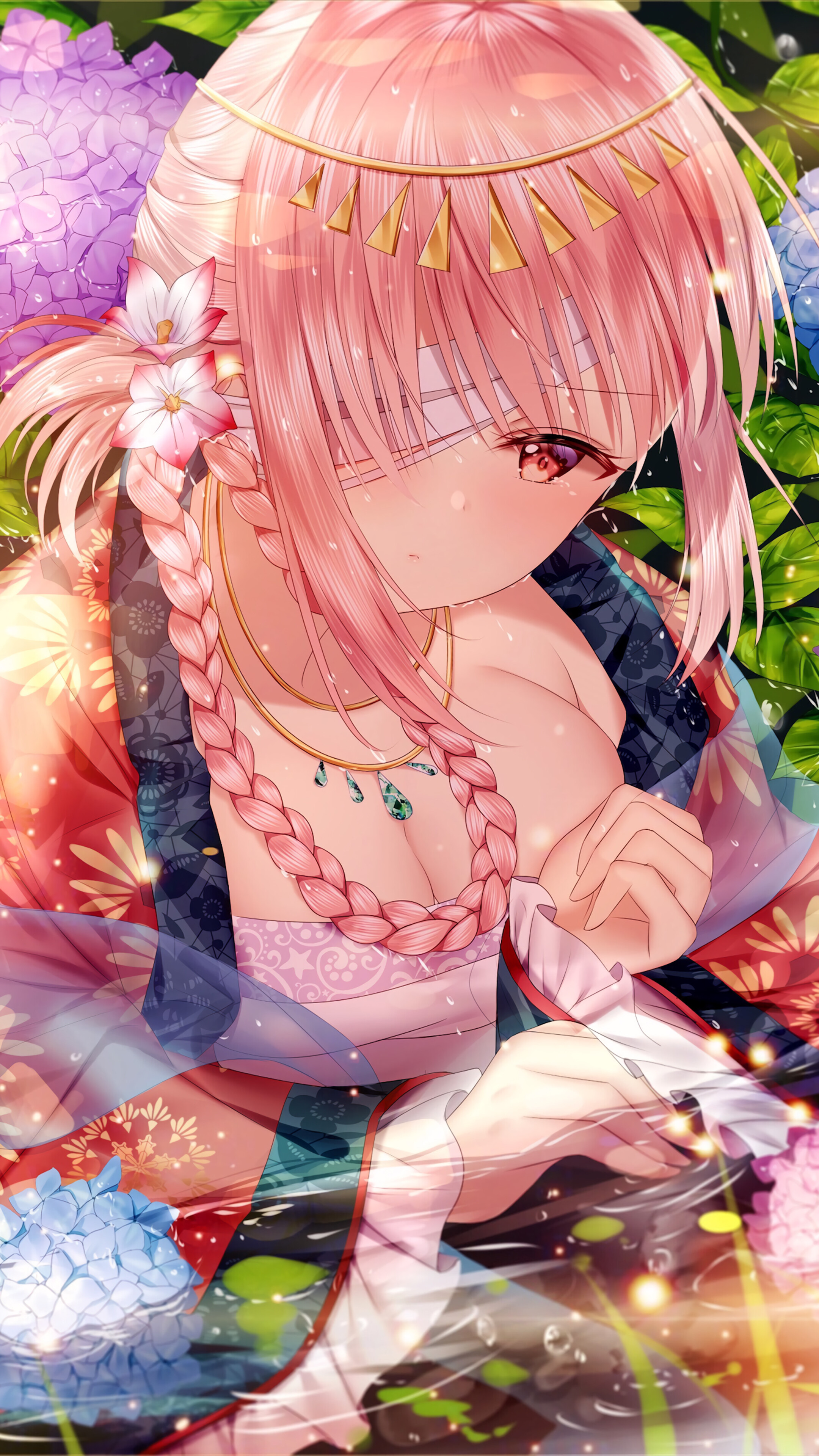 Anime, Girl, Kimono, Pink Hair, Flowers, 4K phone HD Wallpaper, Image, Background, Photo and Picture. Mocah HD Wallpaper