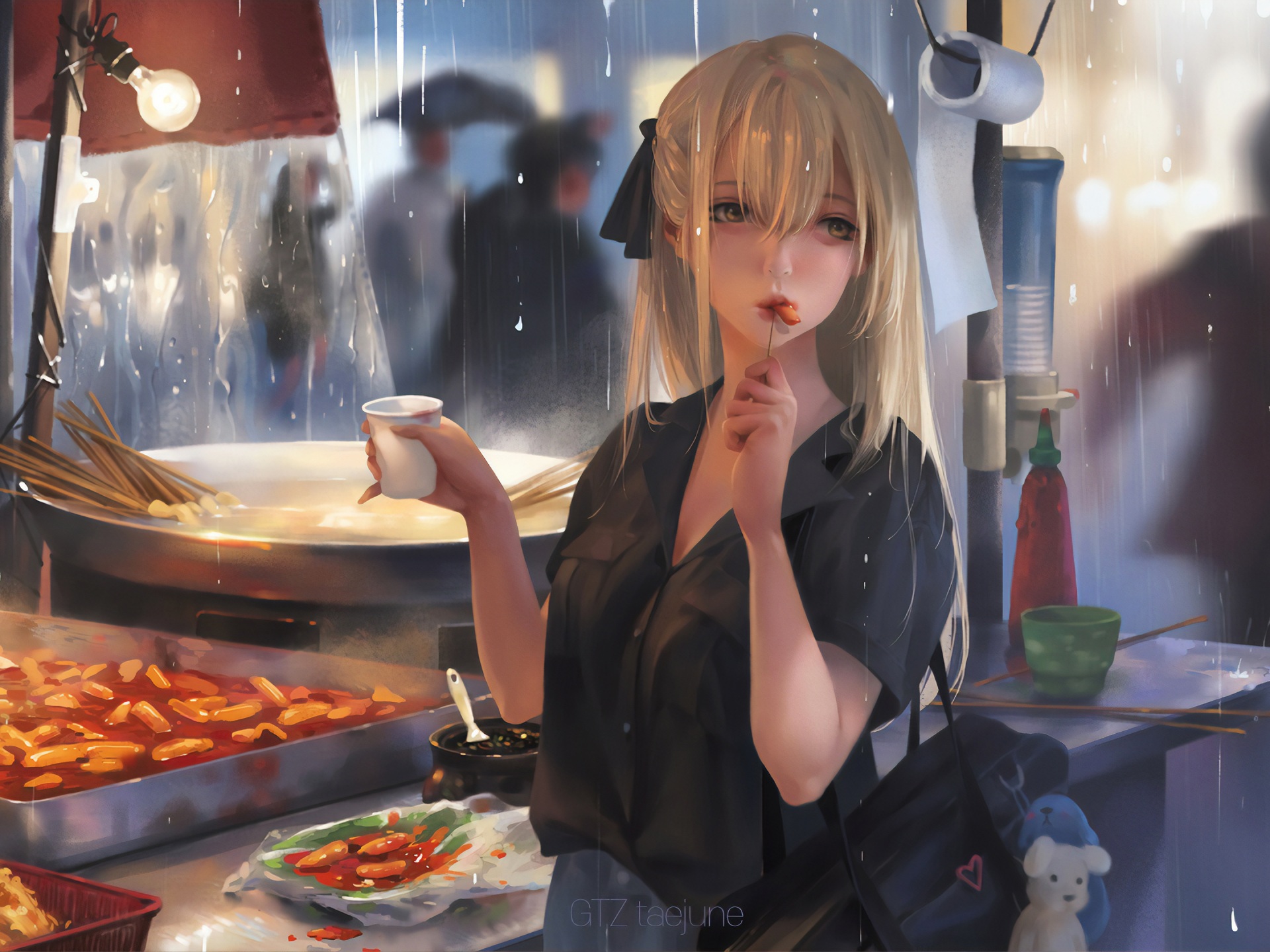 Wallpaper 4k Anime Girl Eating Street Food Wallpaper