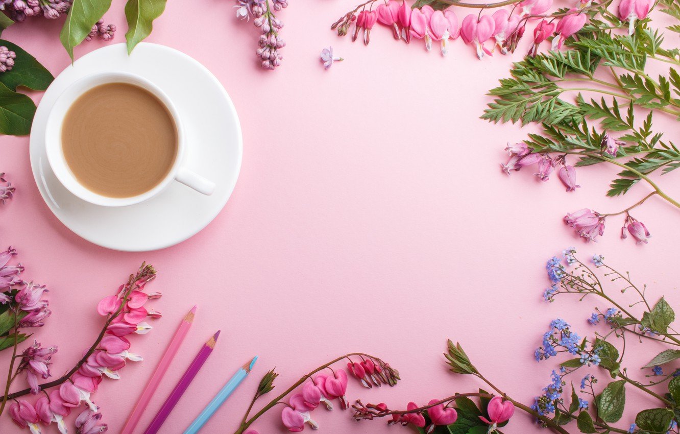 Wallpaper flowers, pink, flowers, lilac, coffee cup, lilac, a Cup of coffee image for desktop, section цветы