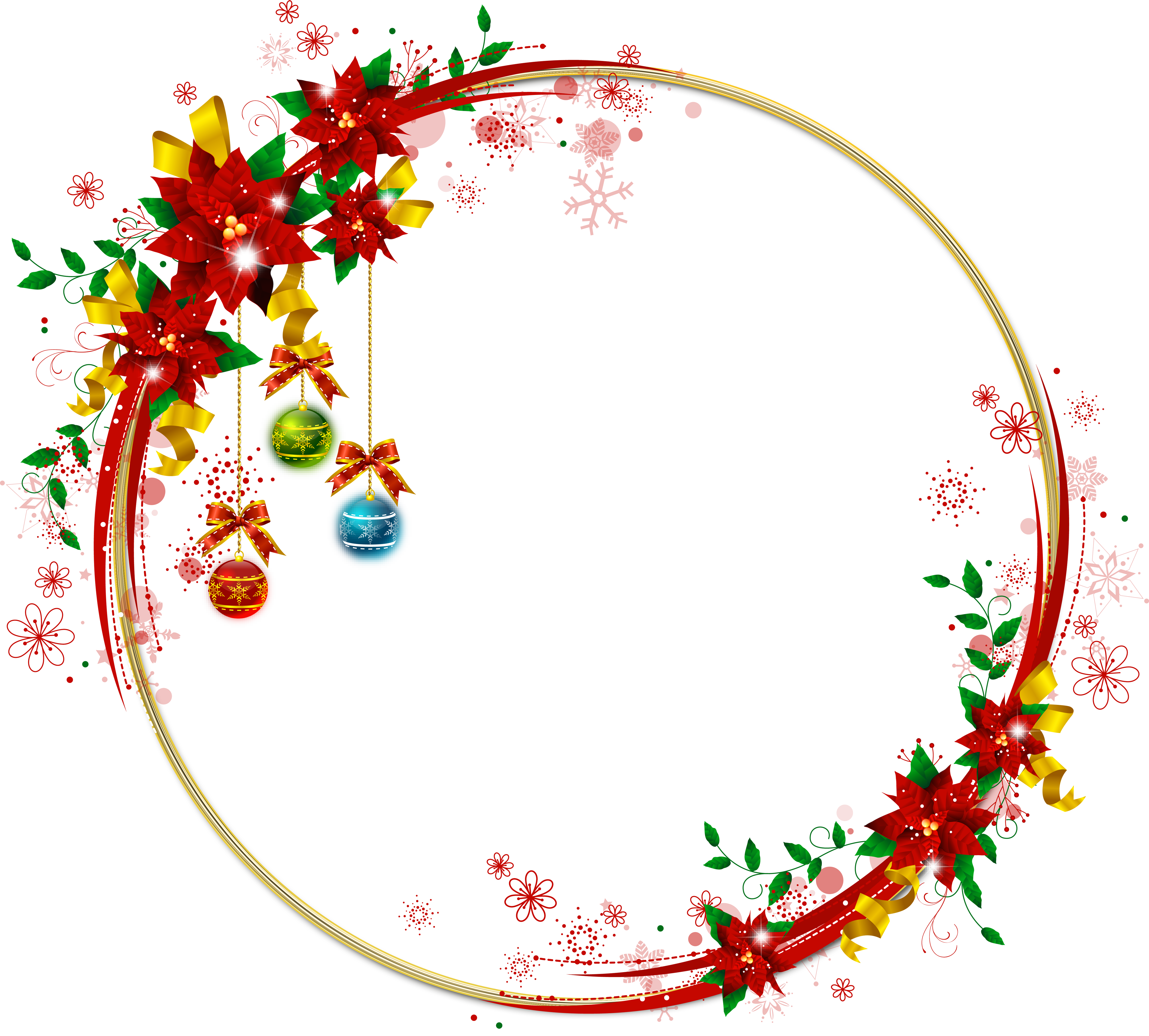 Round Transparent PNG Gold Christmas Photo Frame with Poinsettia​-Quality Image and Transparent PNG Free Clipart