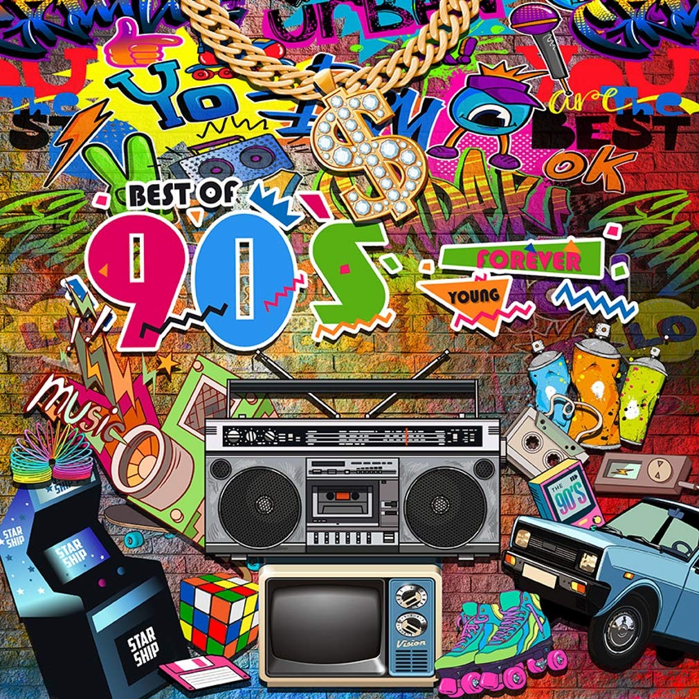 90s Hip Pop Theme Backdrop Vintage Urban Grunge Street Art Background for Photography Studio Rapper Dance Music Party Stage Wallpaper Digital (10x10 ft)- Buy Online in Dominican Republic at Desertcart