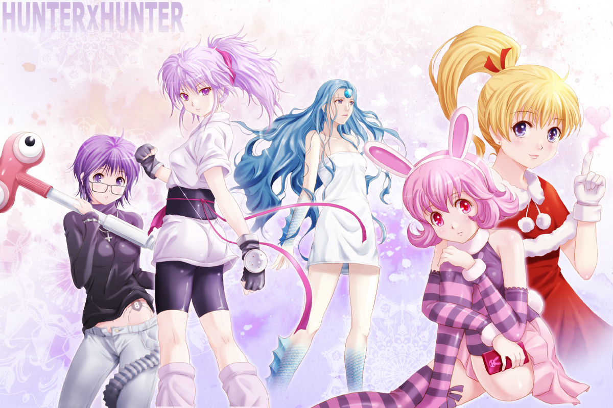 animal ears biscuit krueger bunny ears bunnygirl dress hunter x hunter machi (hunter x hunter) palm siberia (hunter x hunter) pink hair piyon (hunter x hunter) purple hair shian (my lonly life.)