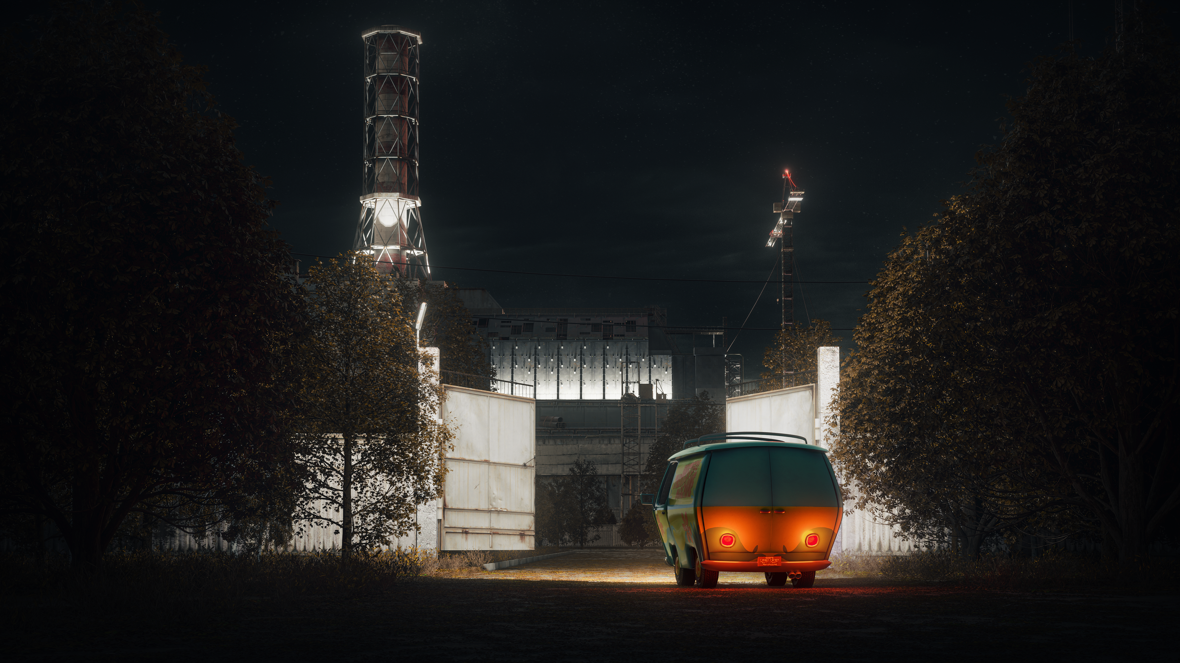 Scooby Doo Chernobyl Nuclear Power Plant Digital Art Digital The Mystery Machine Wallpaper:3840x2160