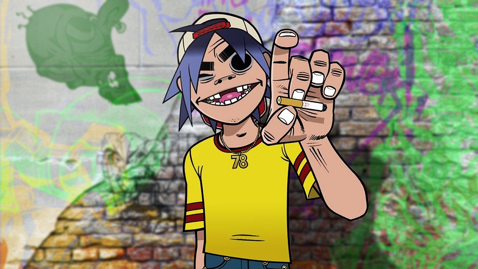 1920x1080 Gorillaz, Sigarette, Arm, Wall, Graffiti wallpaper JPG