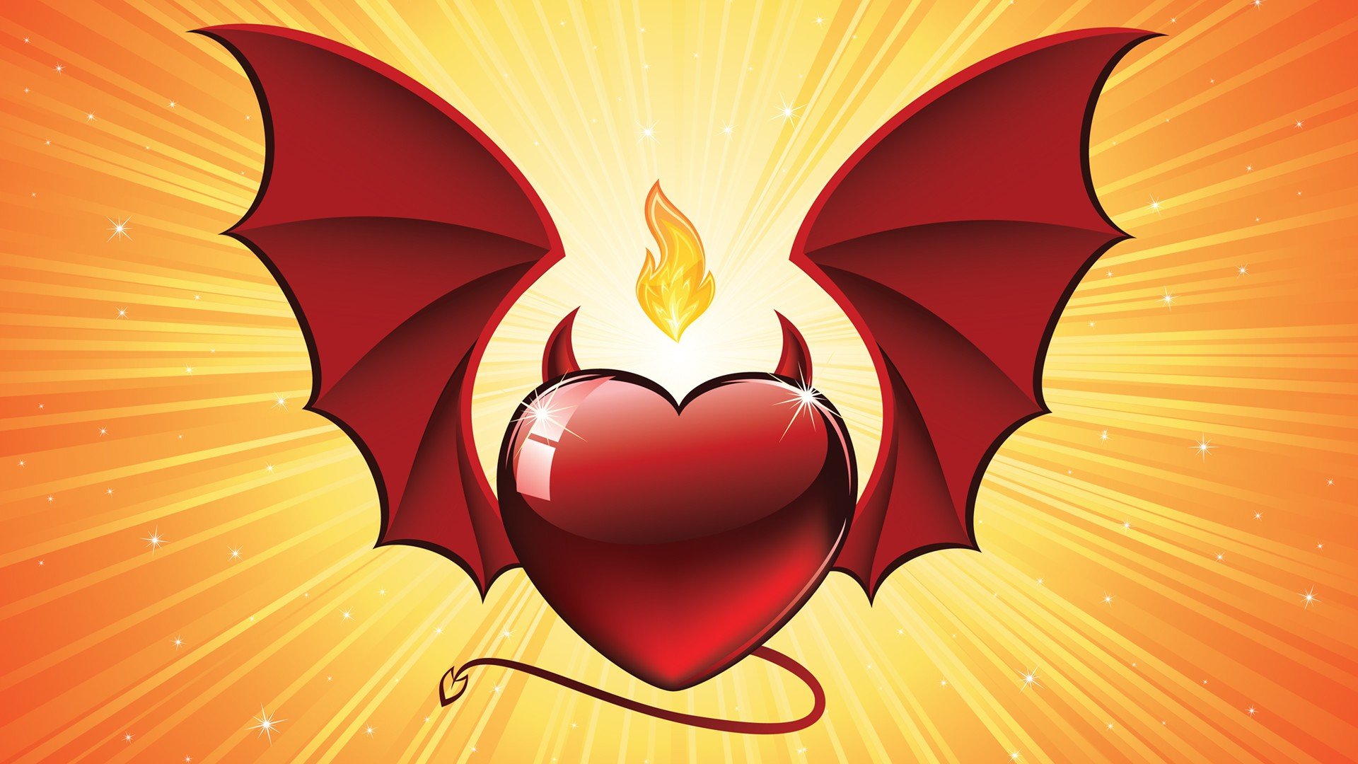 Tails wings devil Valentines Day digital art hearts illuminated vector art wallpaperx1080