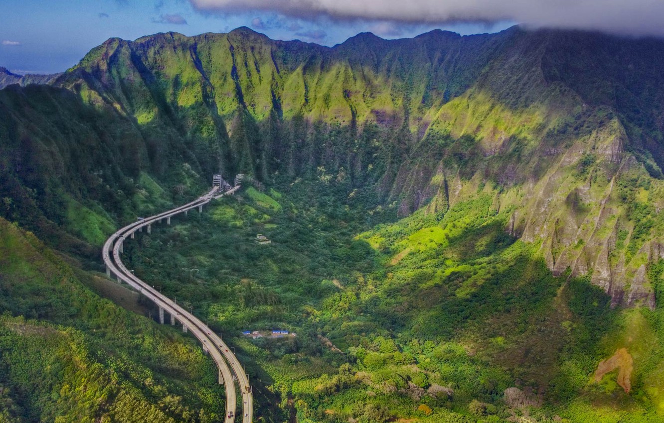 Wallpaper road, mountains, highway, Hawaii, the island of Oahu image for desktop, section пейзажи