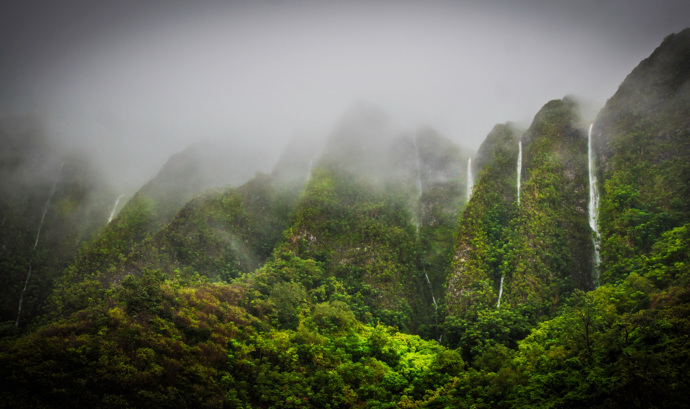 Waterfalls Tropics Mountains Jungle Highlands Oahu Hawaii wallpaperx1365