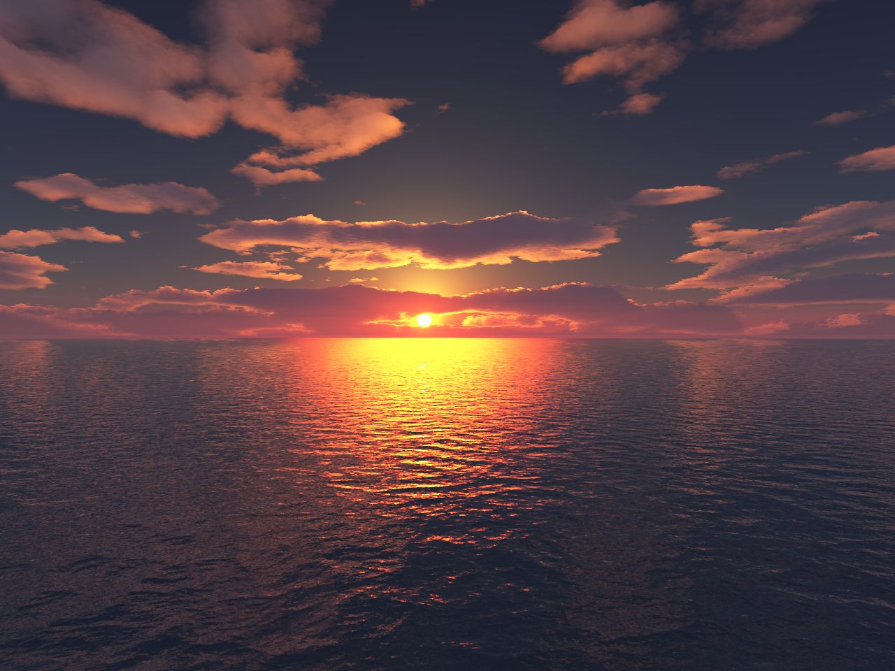 Distant Sunset Over Water And Sunsets Wallpaper