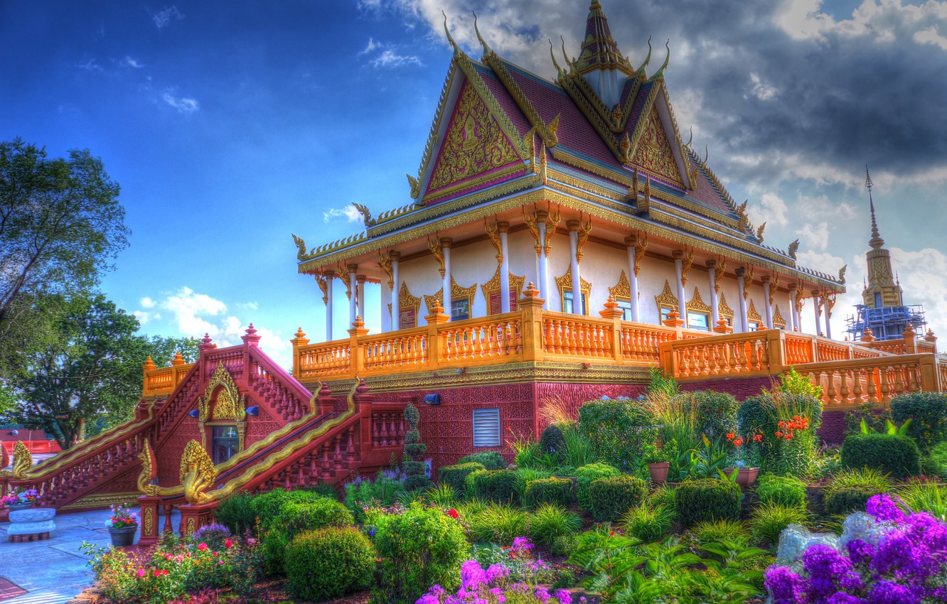Wallpaper flowers, temple, Buddhist temple image for desktop, section город