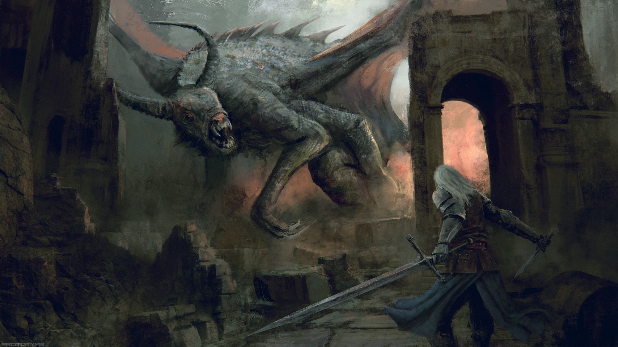 Warrior fighting a giant creepy monster HD Wallpaper
