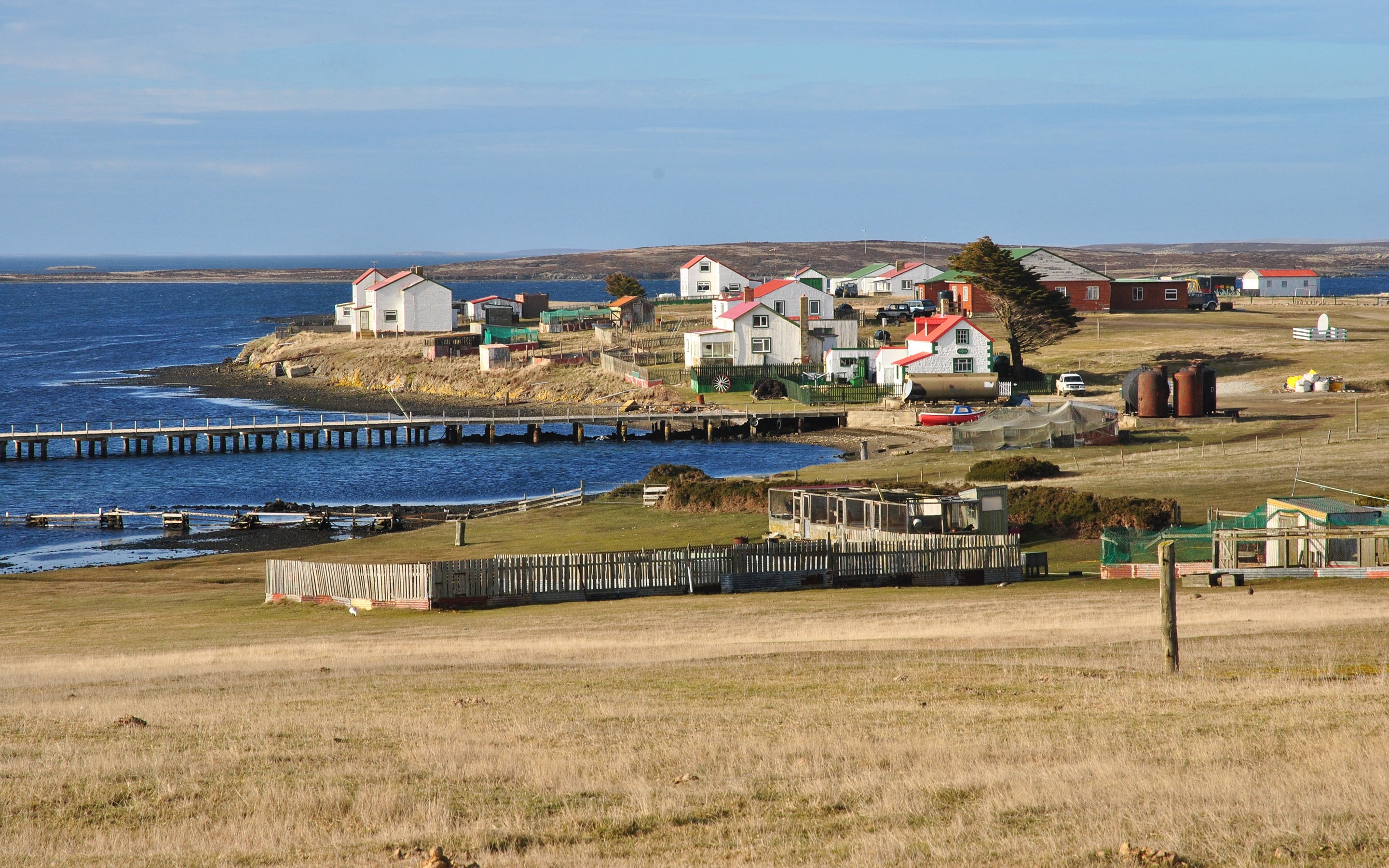 Wallpaper Falkland Islands, houses, pier, sea, UK 2880x1800 HD Picture, Image