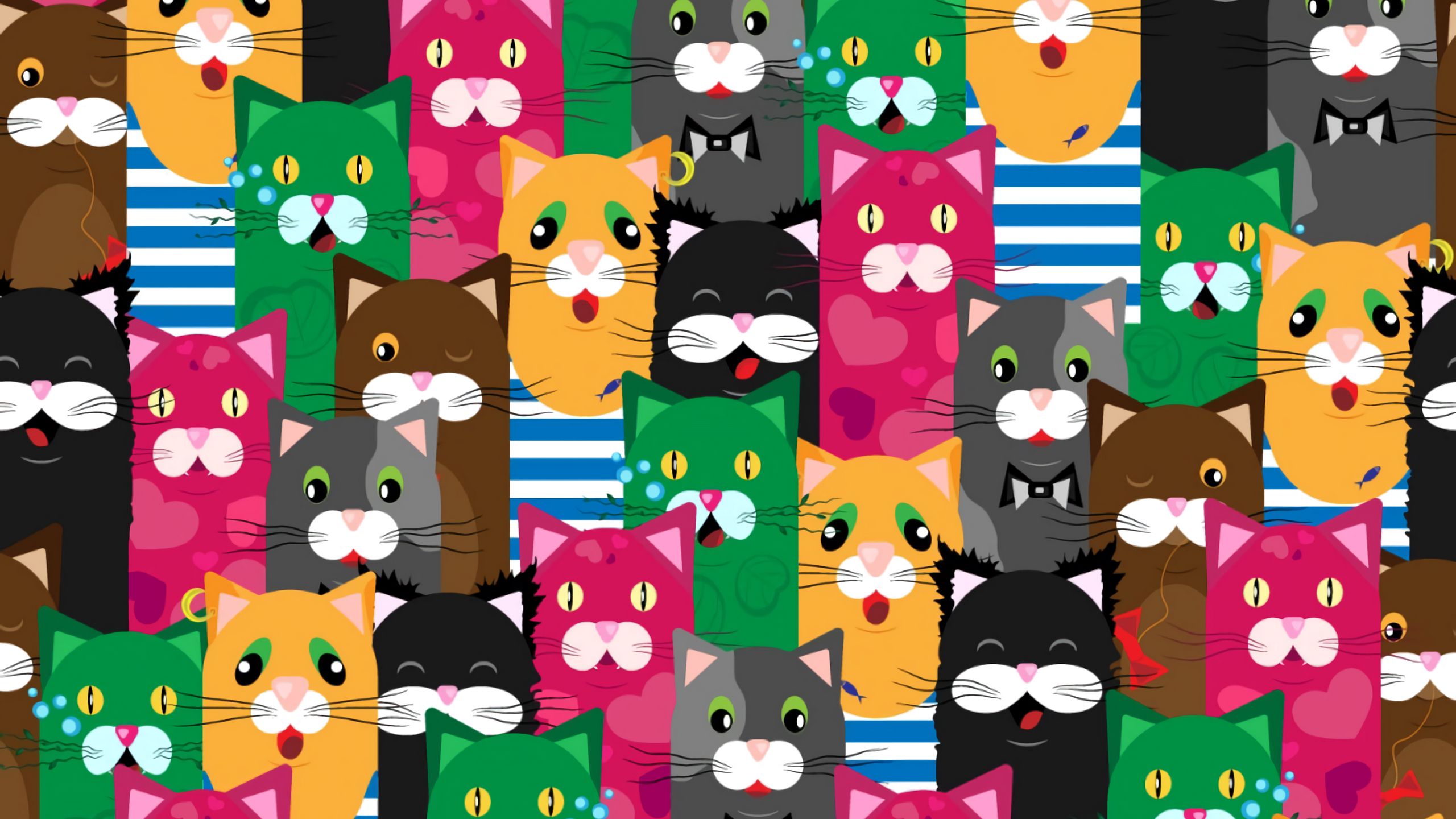 Download wallpaper 2560x1440 cats, funny, colorful, pattern, texture widescreen 16:9 HD background