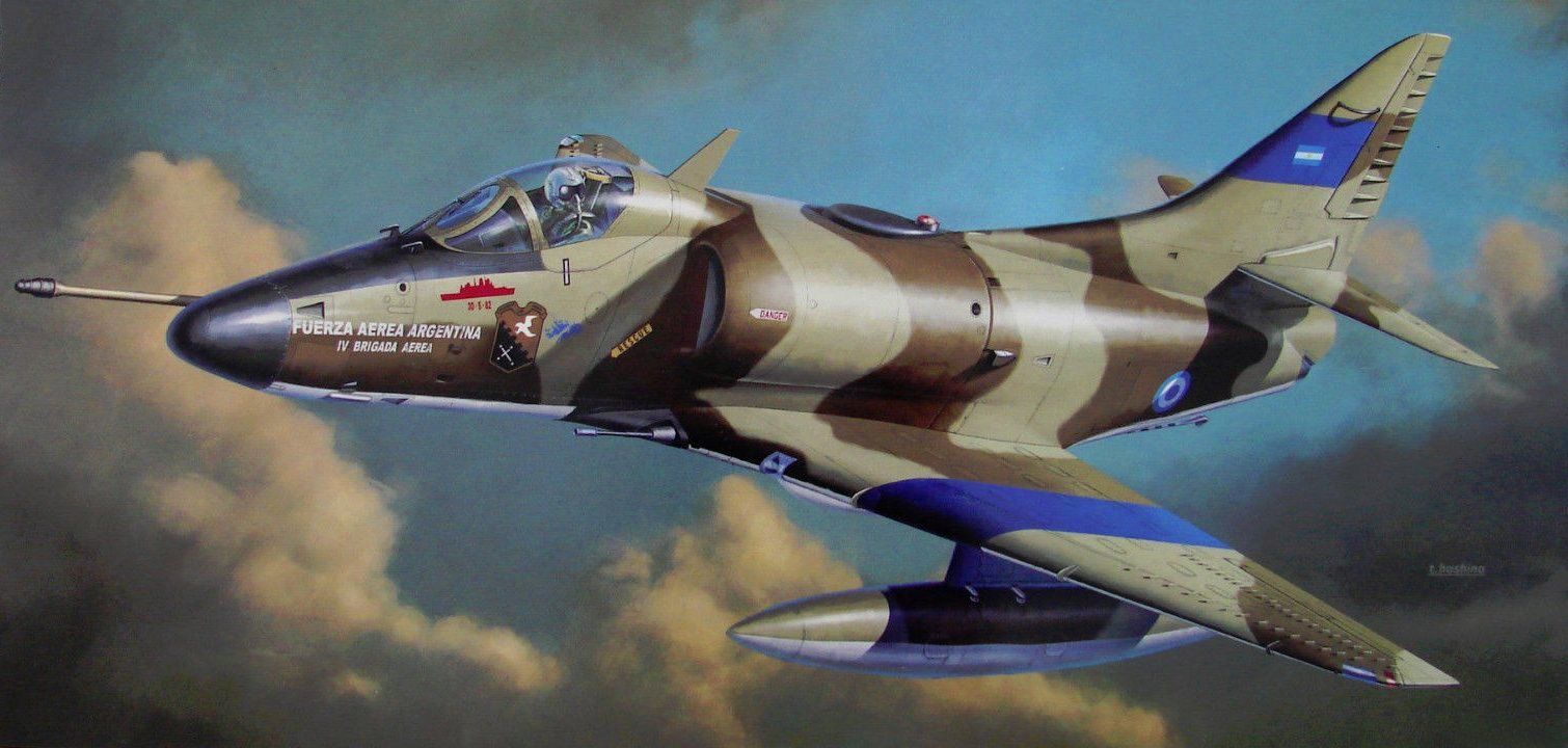 A 4B Skyhawk Fuerza Aérea Argentina, Islas Malvinas, 1982 (T. Hoshino, Hasegawa Box Art). Aircraft Art, Aviation Art, Airplane Art