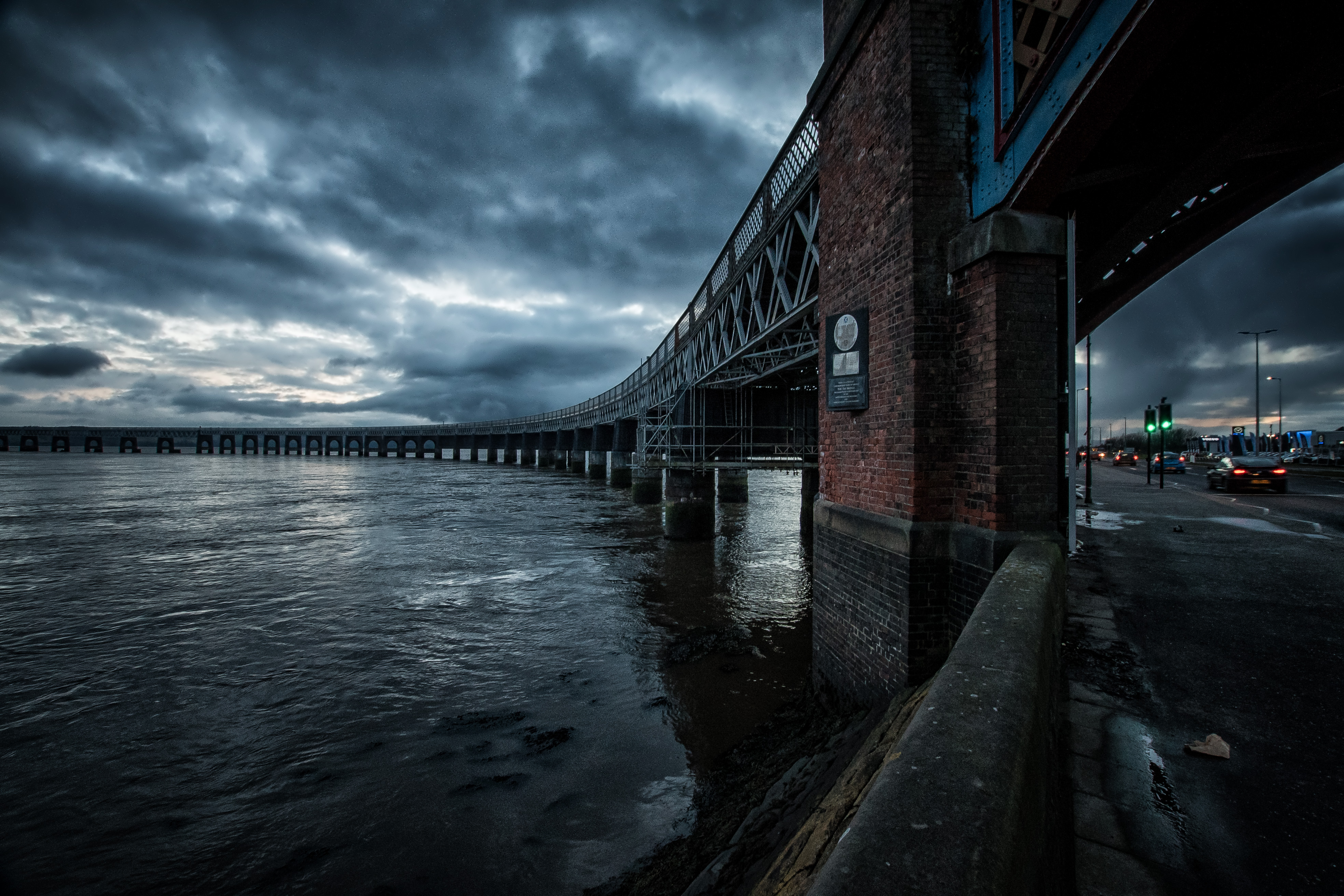 Wallpaper, landscape, sea, lake, water, reflection, sky, railway, evening, bridge, river, horizon, atmosphere, cloud, darkness, dundee, meteorological phenomenon, rivertay, taybridge, fixed link 3936x2624