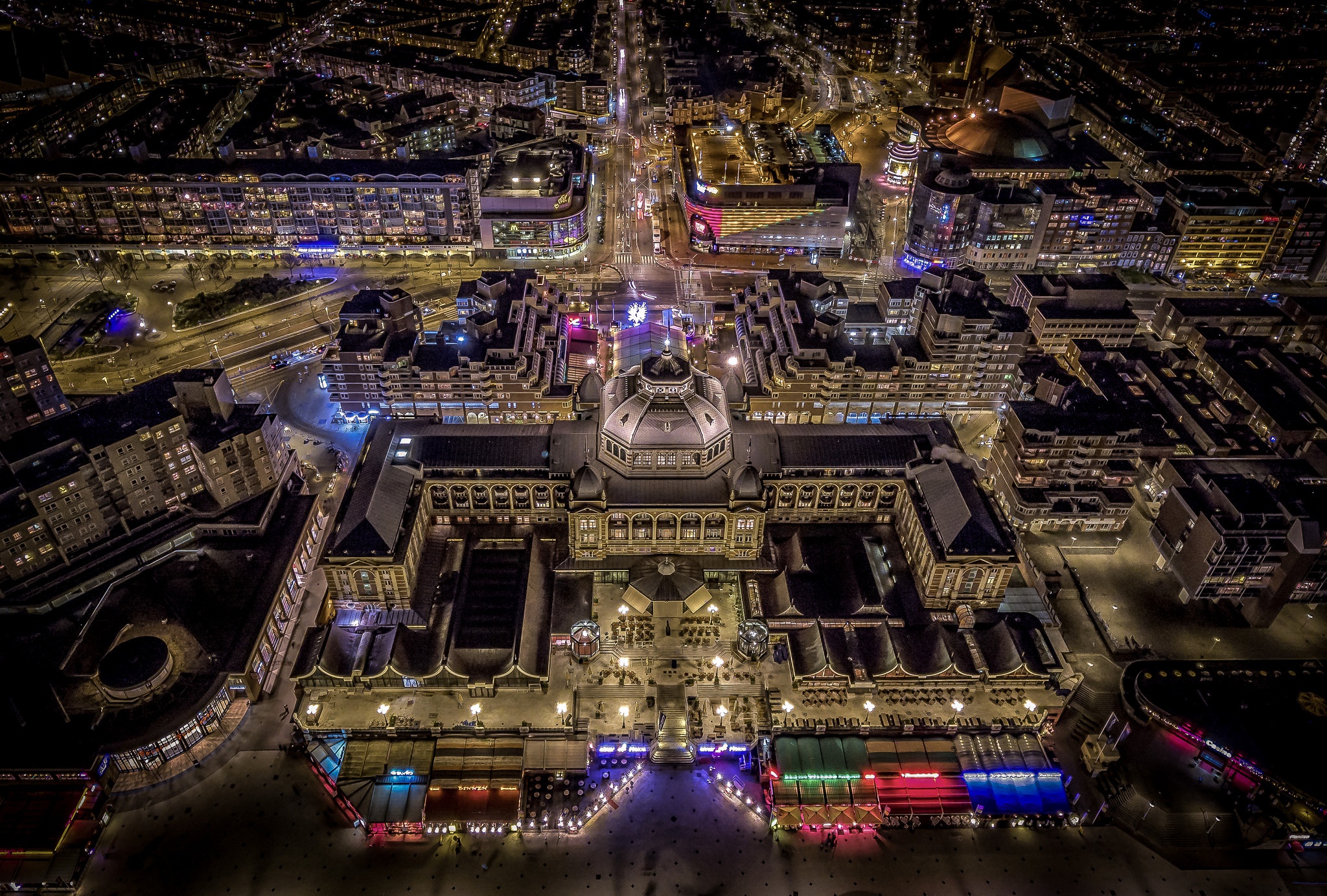 The Hague Netherlands Night City Aerial Light Building Wallpaper:2048x1383