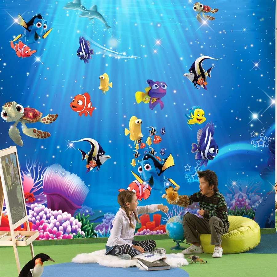 Large Papel Mural Sea Fishes 3D Cartoon Wallpaper Mural 3D Photo Mural 3D Cartoon Sticker for Baby Child Room 3D Wallcovering. 3D photo. stickers for children's rooms3D cartoon wallpaper