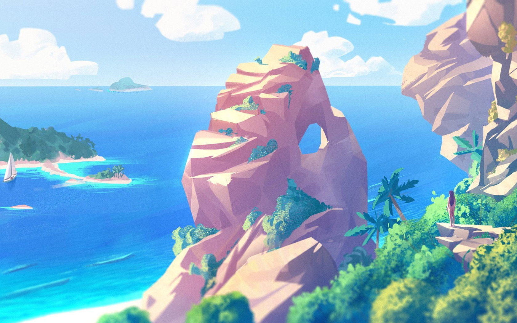 Wallpaper Island Near Ocean Cartoon, Artwork, Digital Art • Wallpaper For You HD Wallpaper For Desktop & Mobile