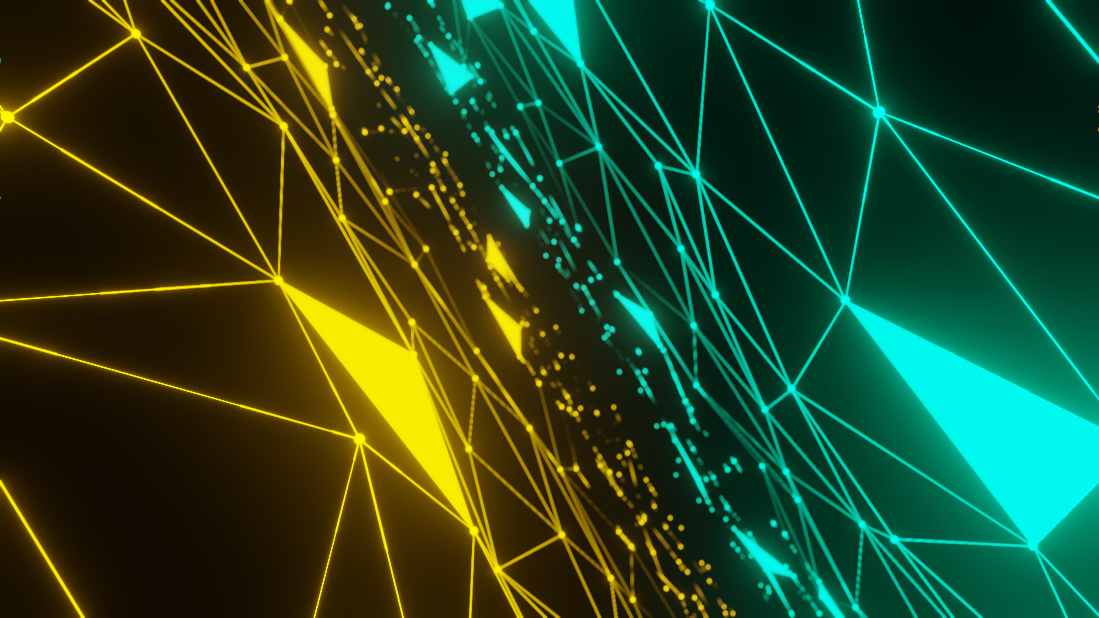 Wallpaper, Plexus, glare, digital art, yellow, green, abstract, lines 3840x2160