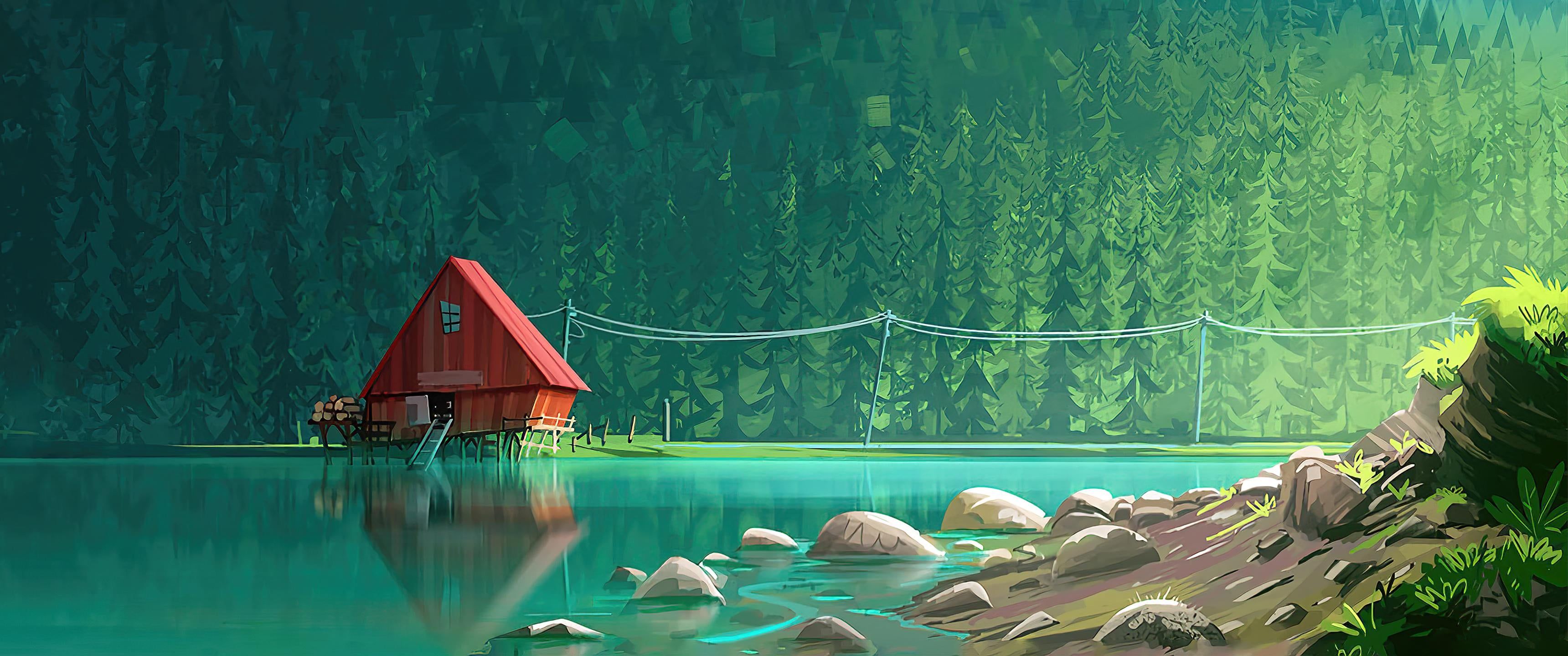 Forest Lake Minimalism Ultrawide Crop. Forest lake, 3440x1440 wallpaper, Background