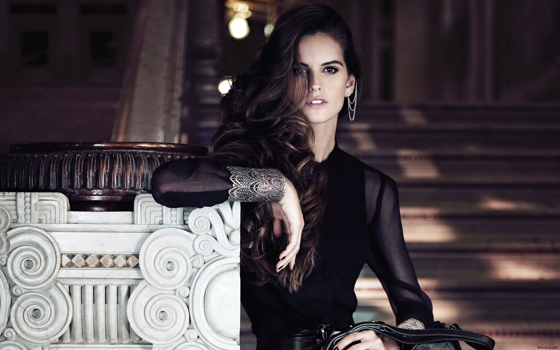 #brunette, #black outfits, #bracelets, #sensual gaze, #black dress, #women, #model, #long hair, #classy, #Izabel Goulart, #looking at viewer, wallpaper. Mocah HD Wallpaper