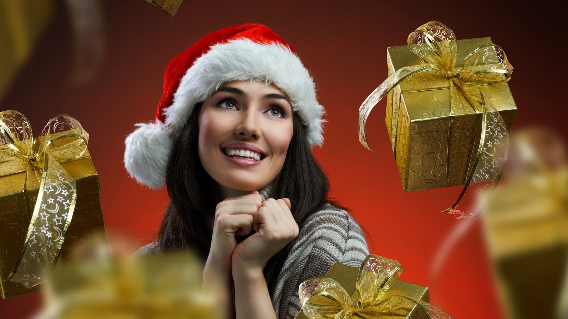 Women models Christmas outfits Santa wallpaperx1080