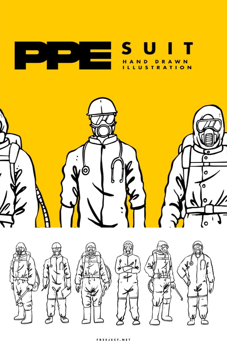 Free PPE Personal protective equipment Suit Hand Drawn Illustration & EPS File. Logo design set, Free graphic design, Suit drawing