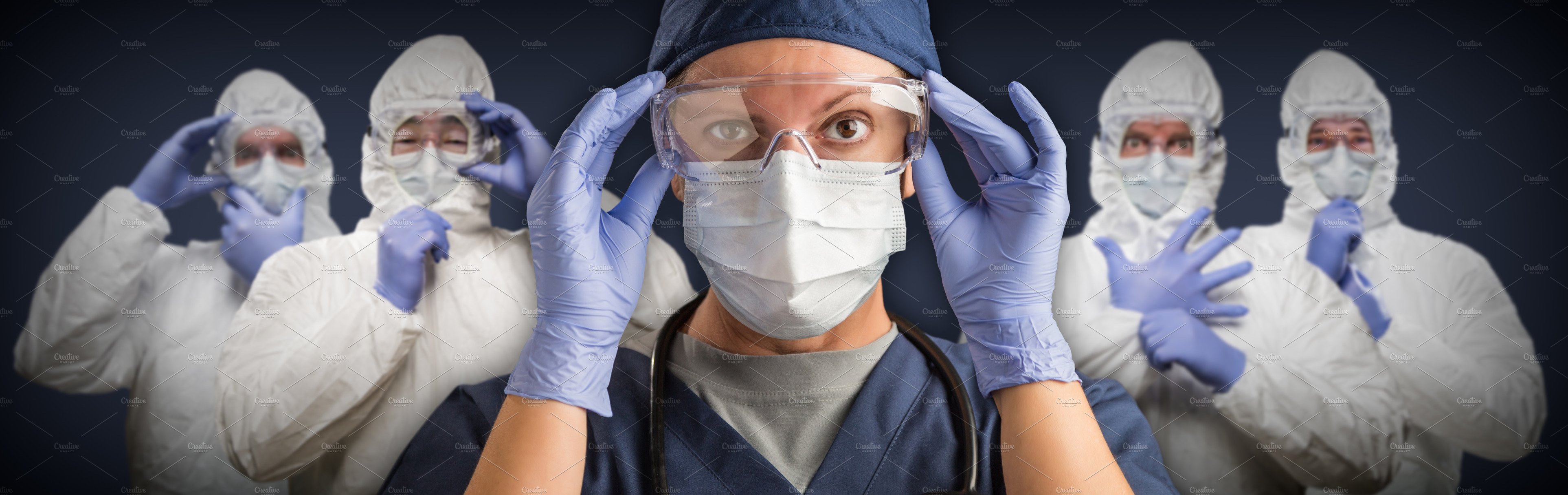 Banner With Drs Or Nurses In PPE. High Quality Creative Market