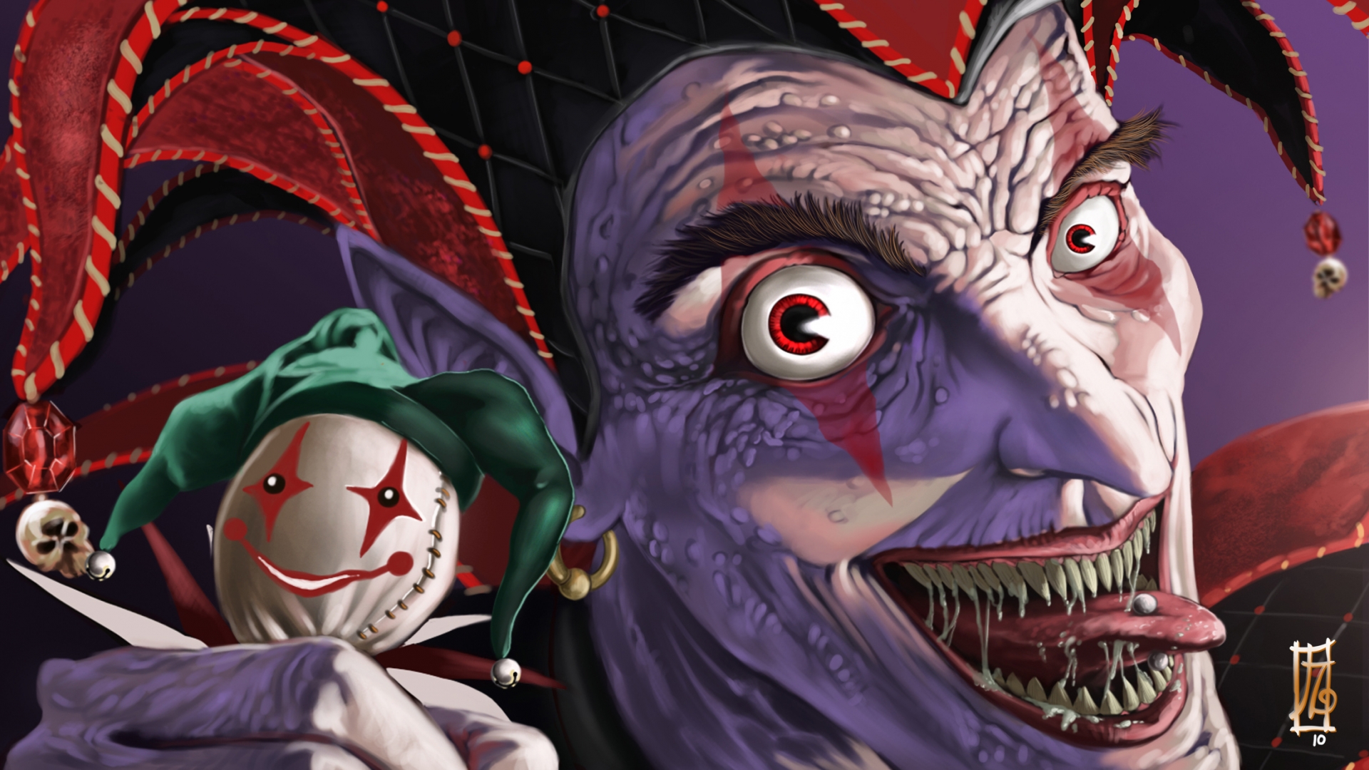 Dark fantasy scary creepy spooky evil fangs makeup clown faves eyes pov art cartoon wallpaperx1080