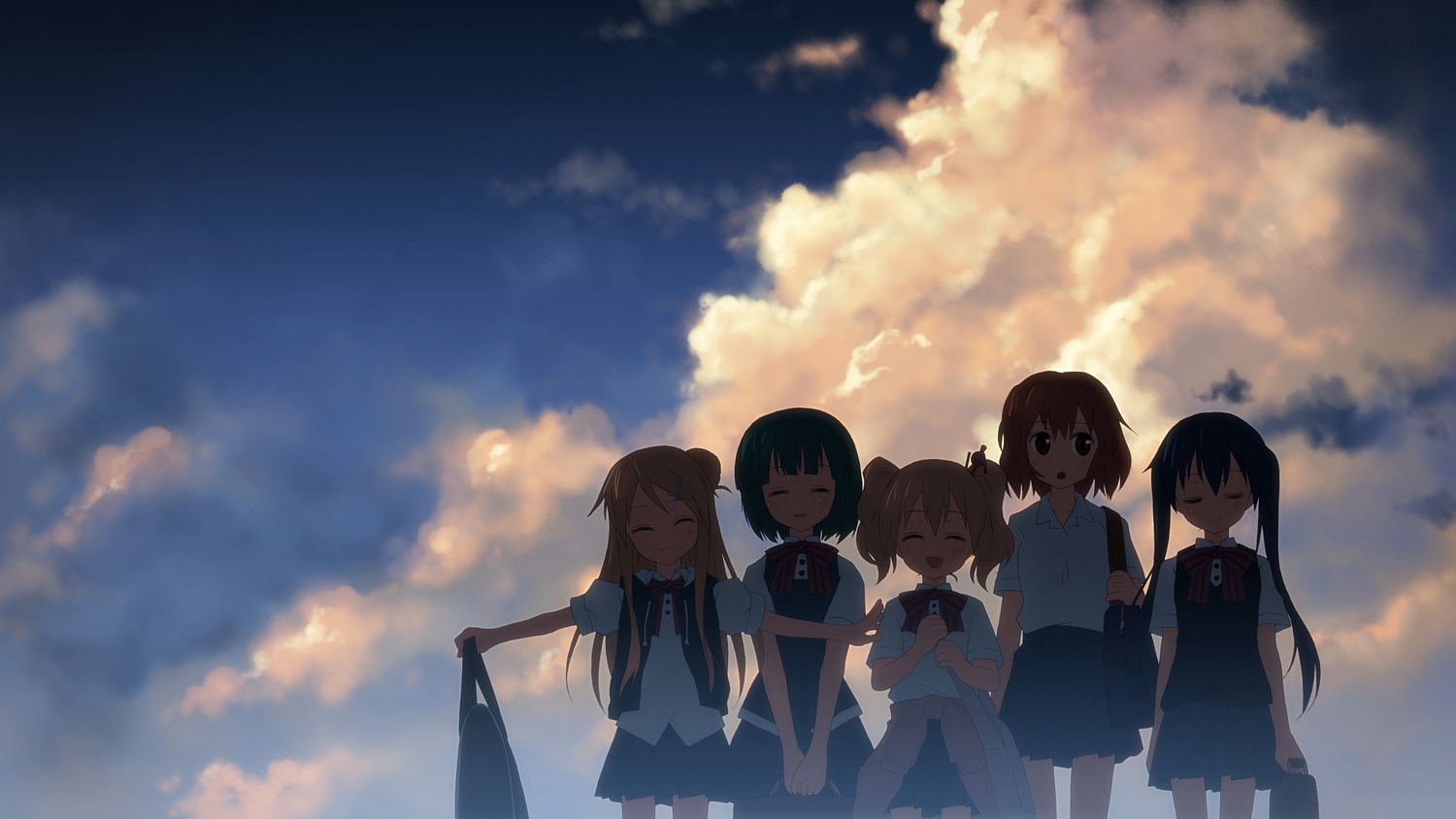 alice cartelet clouds group inokuma yuko kiniro mosaic komichi aya kujou karen oomiya shinobu school uniform sky tagme twintails yuuki tatsuya. konachan.com.com Anime Wallpaper