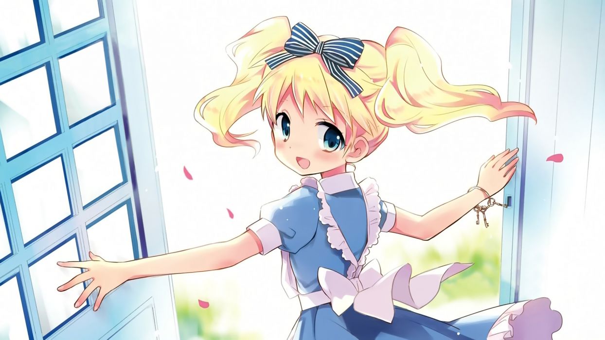 Kiniro mosaic alice cartelet blonde hair dress hara yui kiniro mosaic petals twintails wallpaperx1080
