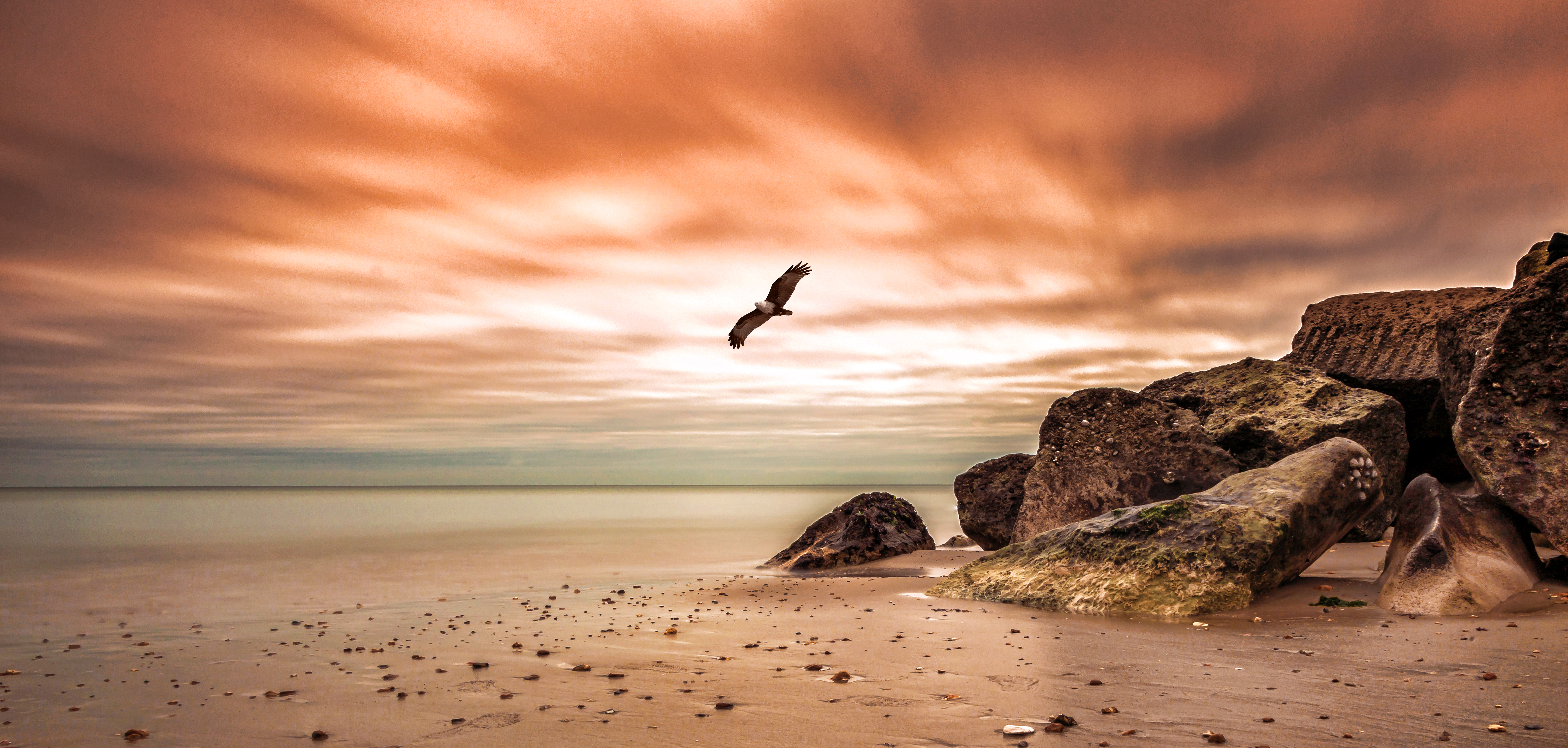 Wallpaper, autumn, sunset, sea, Sun, beach, beautiful, Canon, dof, cloudy, scenic, surreal, depthoffield, LE, Dorset, stunning, groyne, bournemouth, Haida, daydreaming, hengistburyhead, canon canon6d, angrywabbit 5424x2587