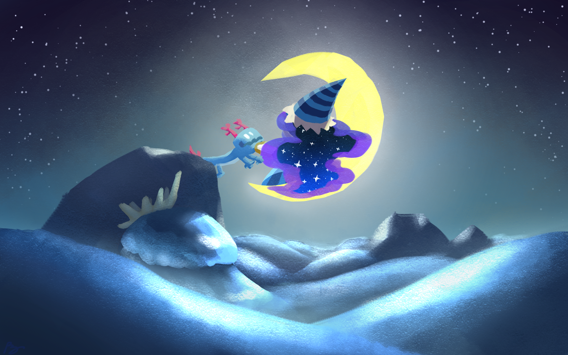 A painting of Sea Fairy and Moonlight Cookie. Thought I'd share my headcanon on how they met