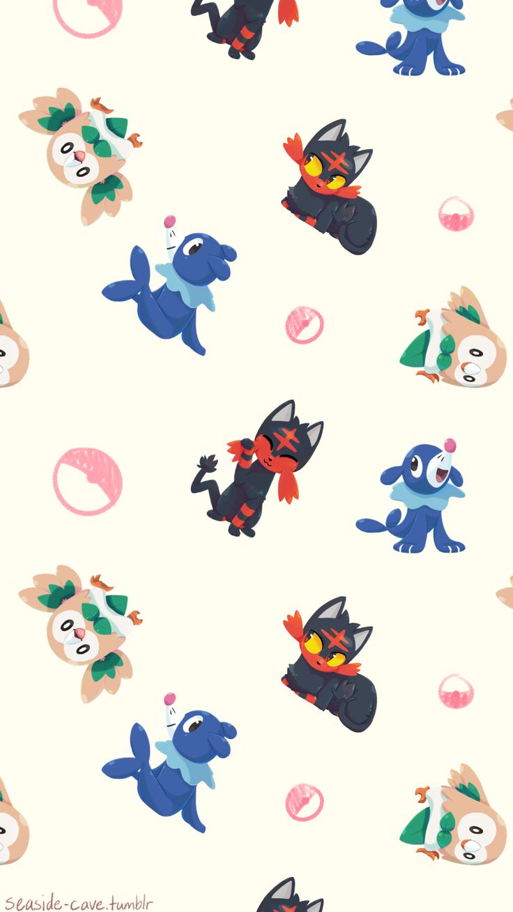 Alolan starter wallpaper for your phone! Rowlet Litten Popplio. Cute pokemon wallpaper, Cool pokemon wallpaper, Cute anime wallpaper
