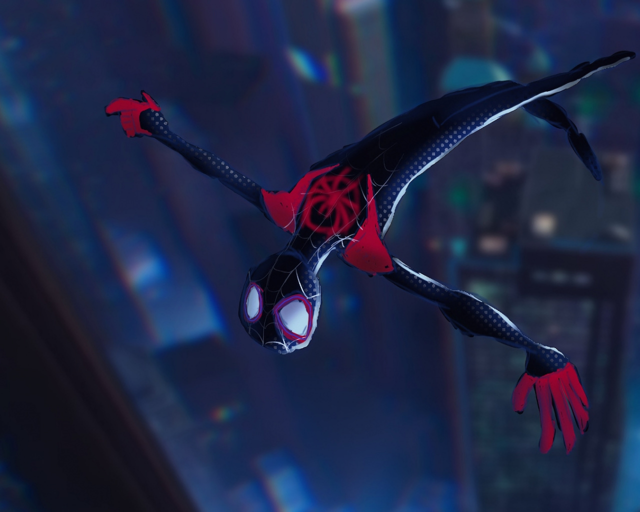 Download Miles Morales, Dive, Spider Man: Into The Spider Verse, 2018, Animation Movie Wallpaper, 1280x1024, Standard 5:4, Fullscreen